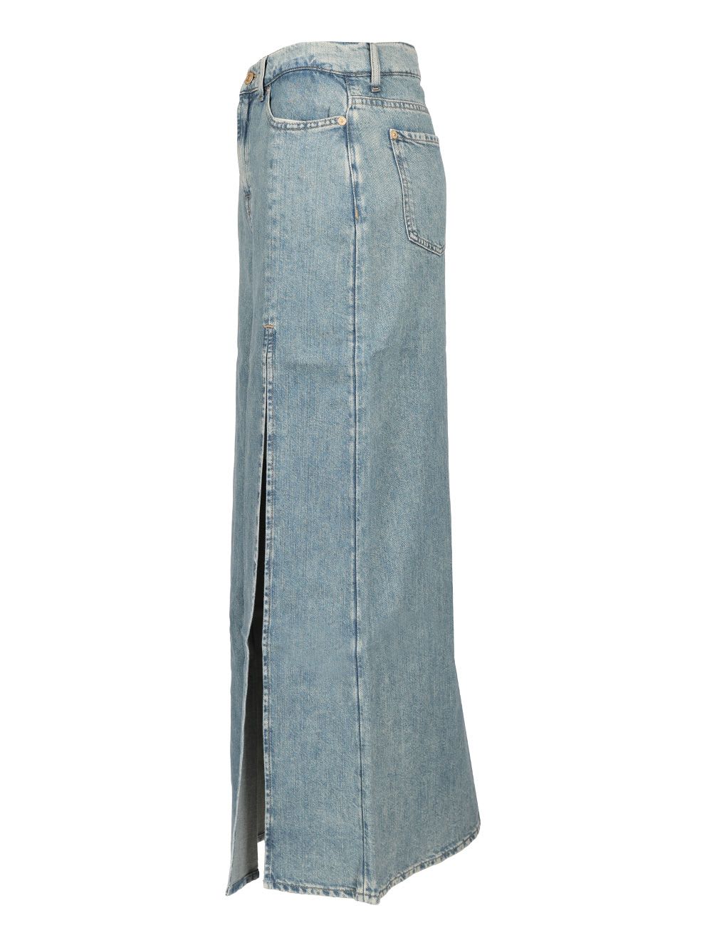 7 For All Mankind Long Skirt Arizona With High Slit In Light Blue