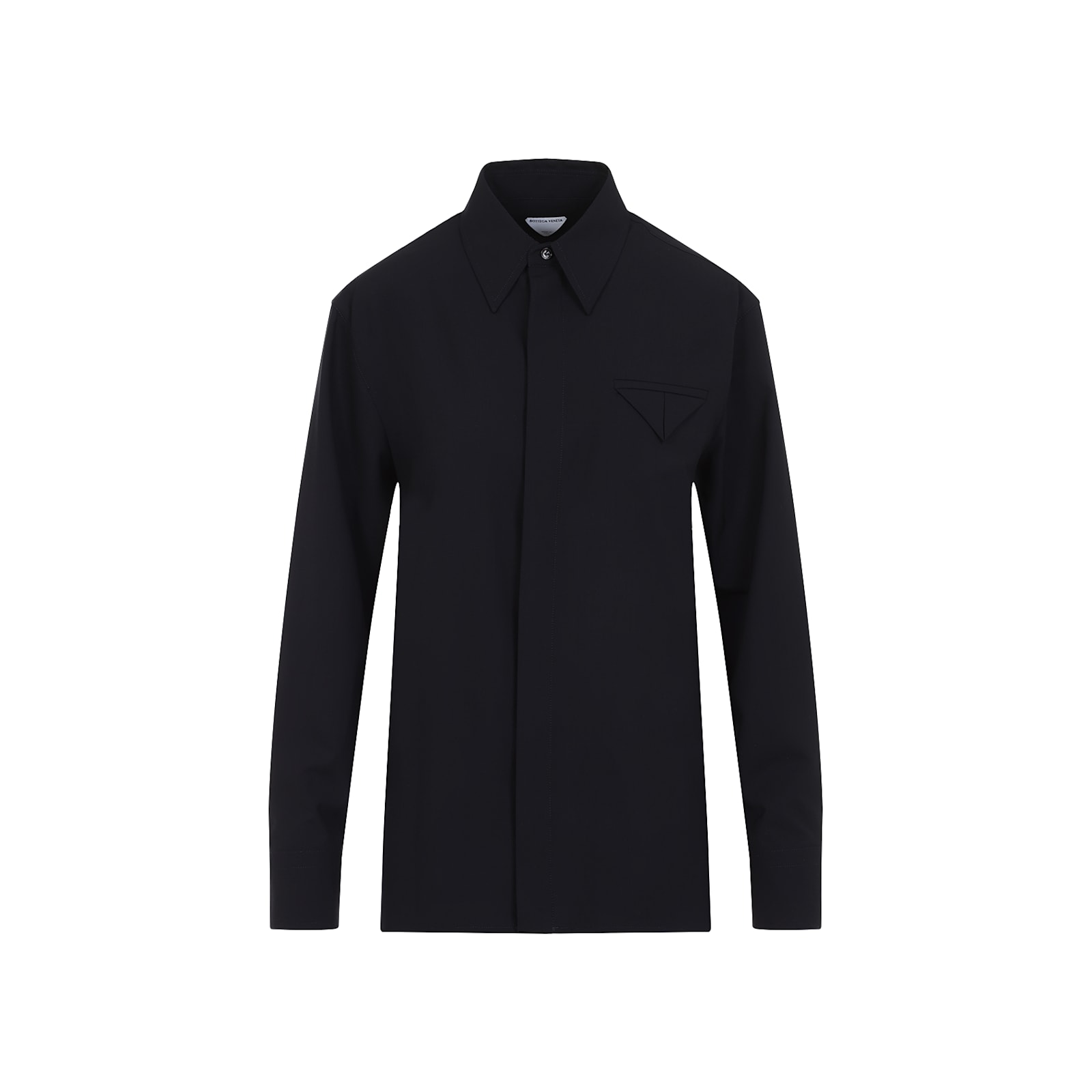 Bottega Veneta Wool Shirt With Buttoned Cuffs And Chest Pocket In Midnight Blue