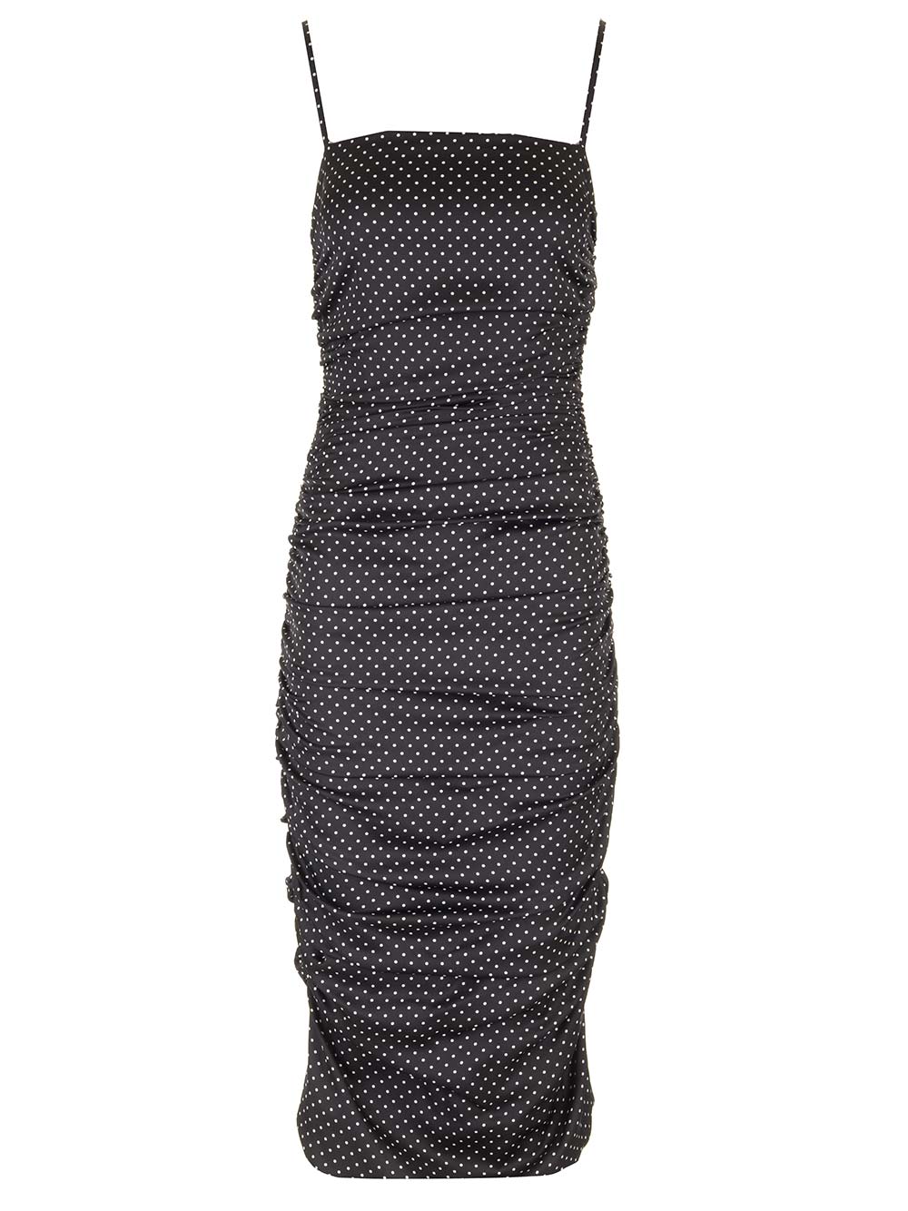 DOLCE & GABBANA POLKA DOT-PRINTED RUCHED DETAILED MIDI DRESS