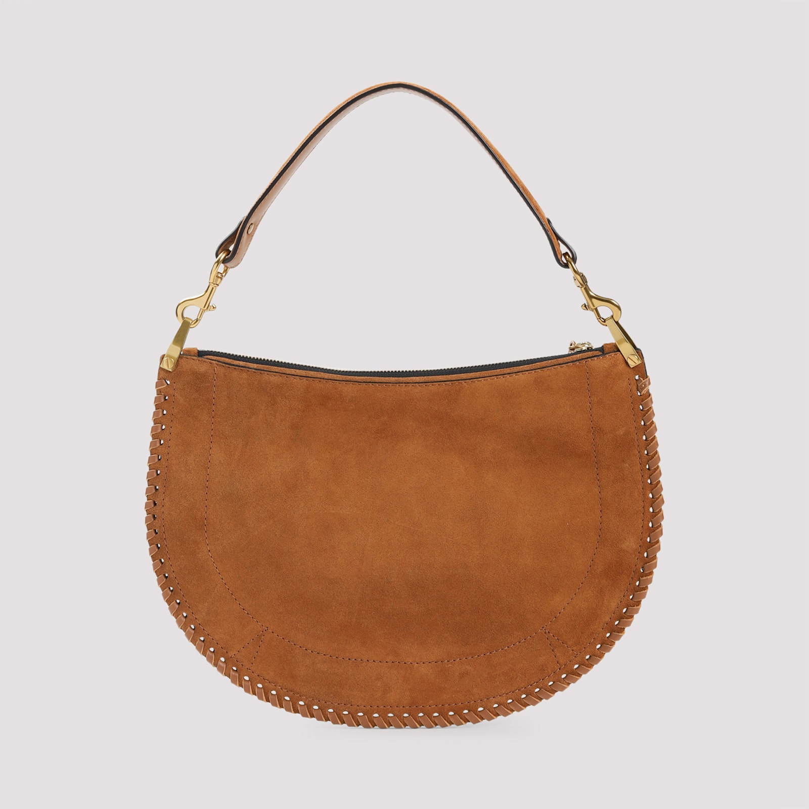 Isabel Marant Oskan Soft Zip Shoulder Bag In Brown Suede In Co Cognac