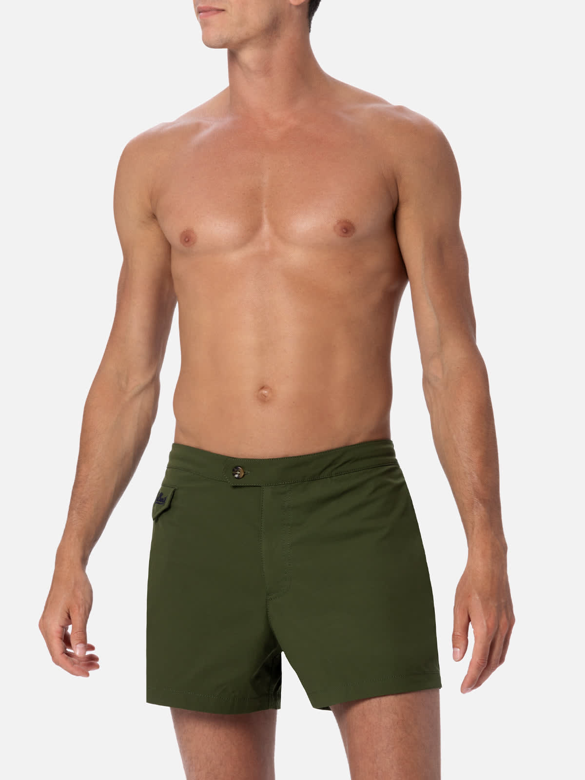 Mc2 Saint Barth Man Military Green Fitted Cut Swim Shorts Harrys In Green