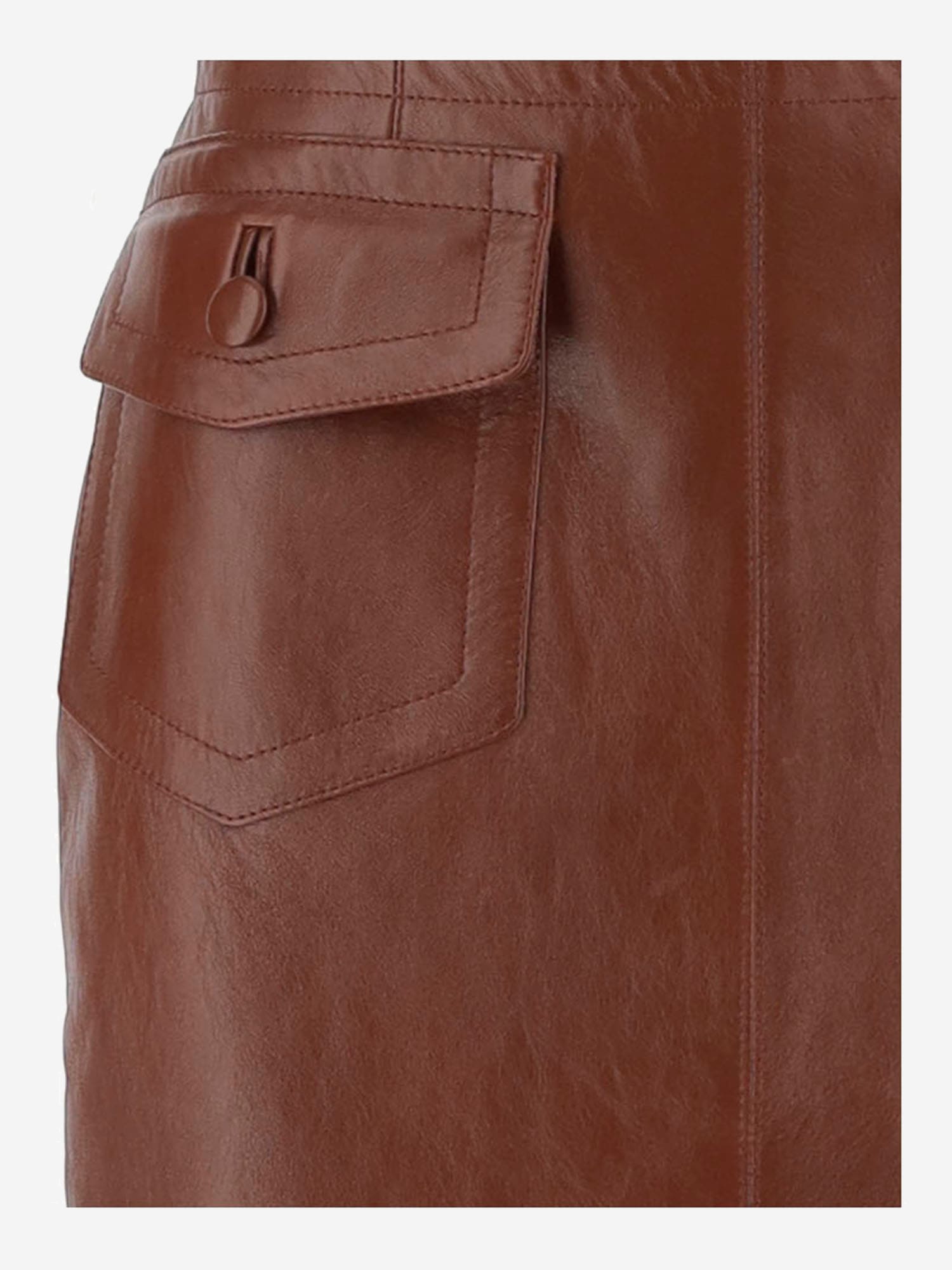 Shop Chloé Glossy Leather Midi Skirt In Brown