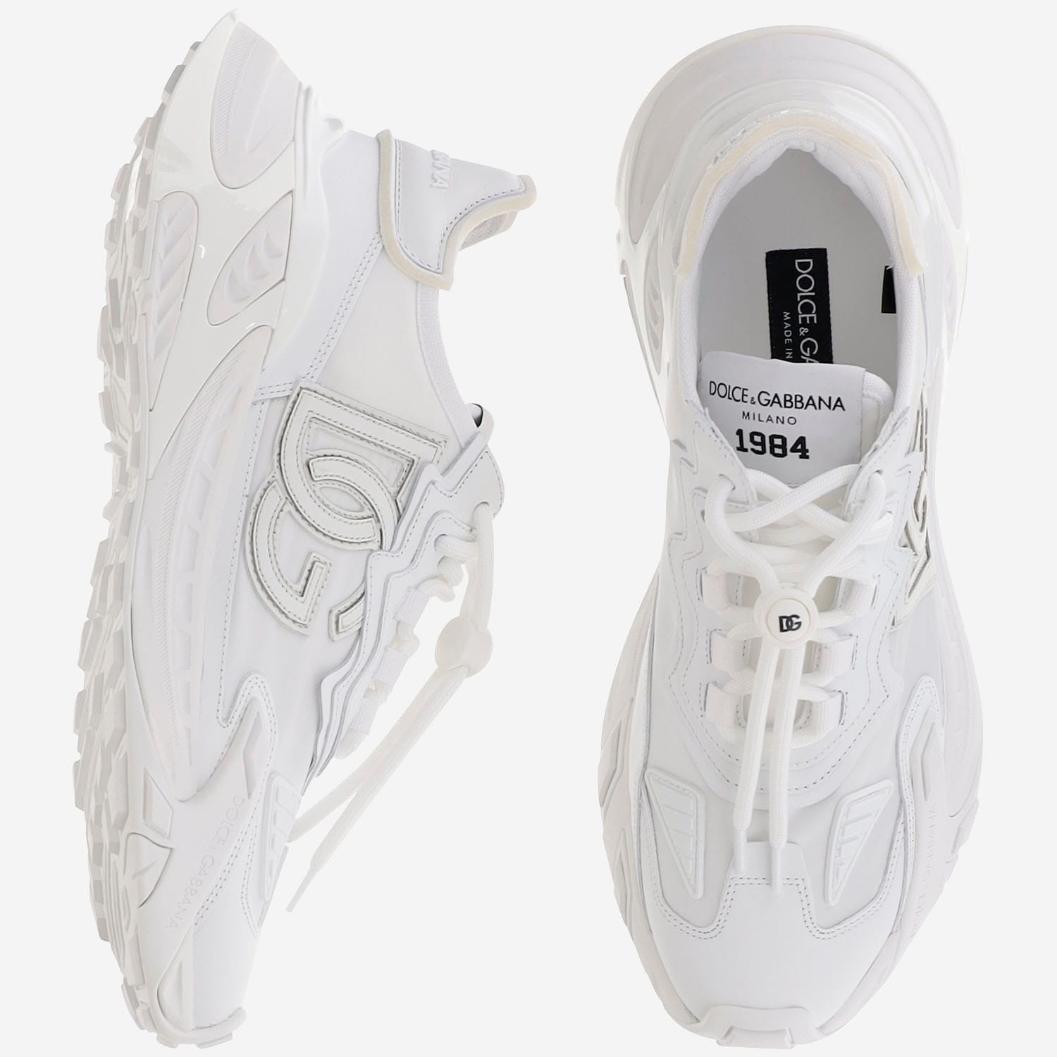 Dolce & Gabbana Fabric And Leather Sneakers With Chunky Sole In White