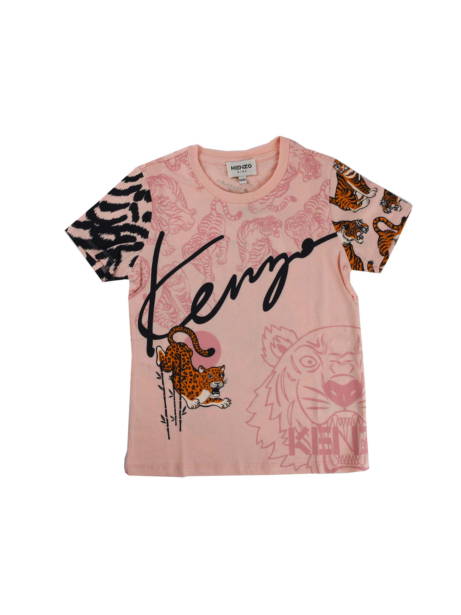 Kenzo Pink Half-sleeve T-shirt With Logo And Print