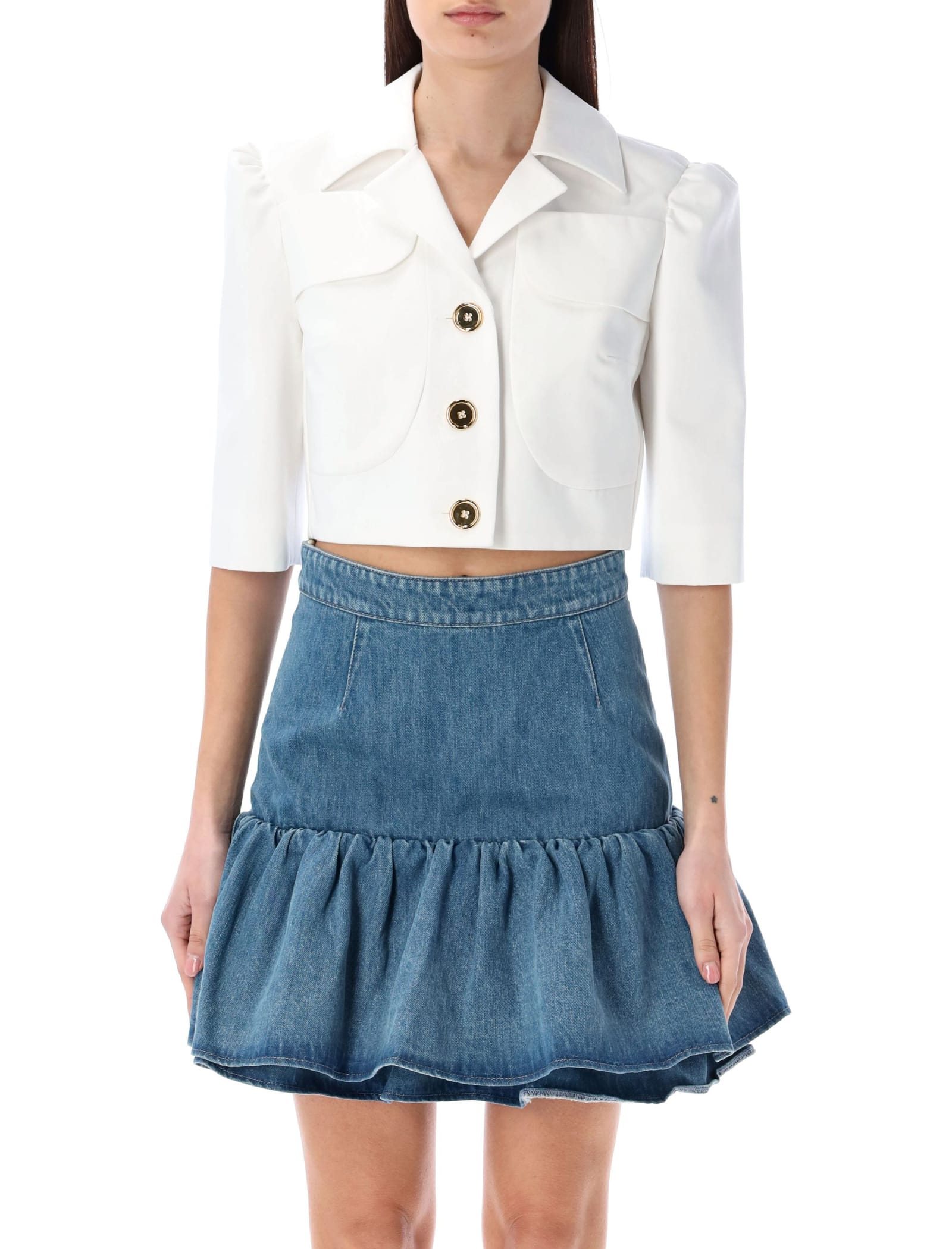 Shop Patou Short Sleeves Cotton Jacket In White