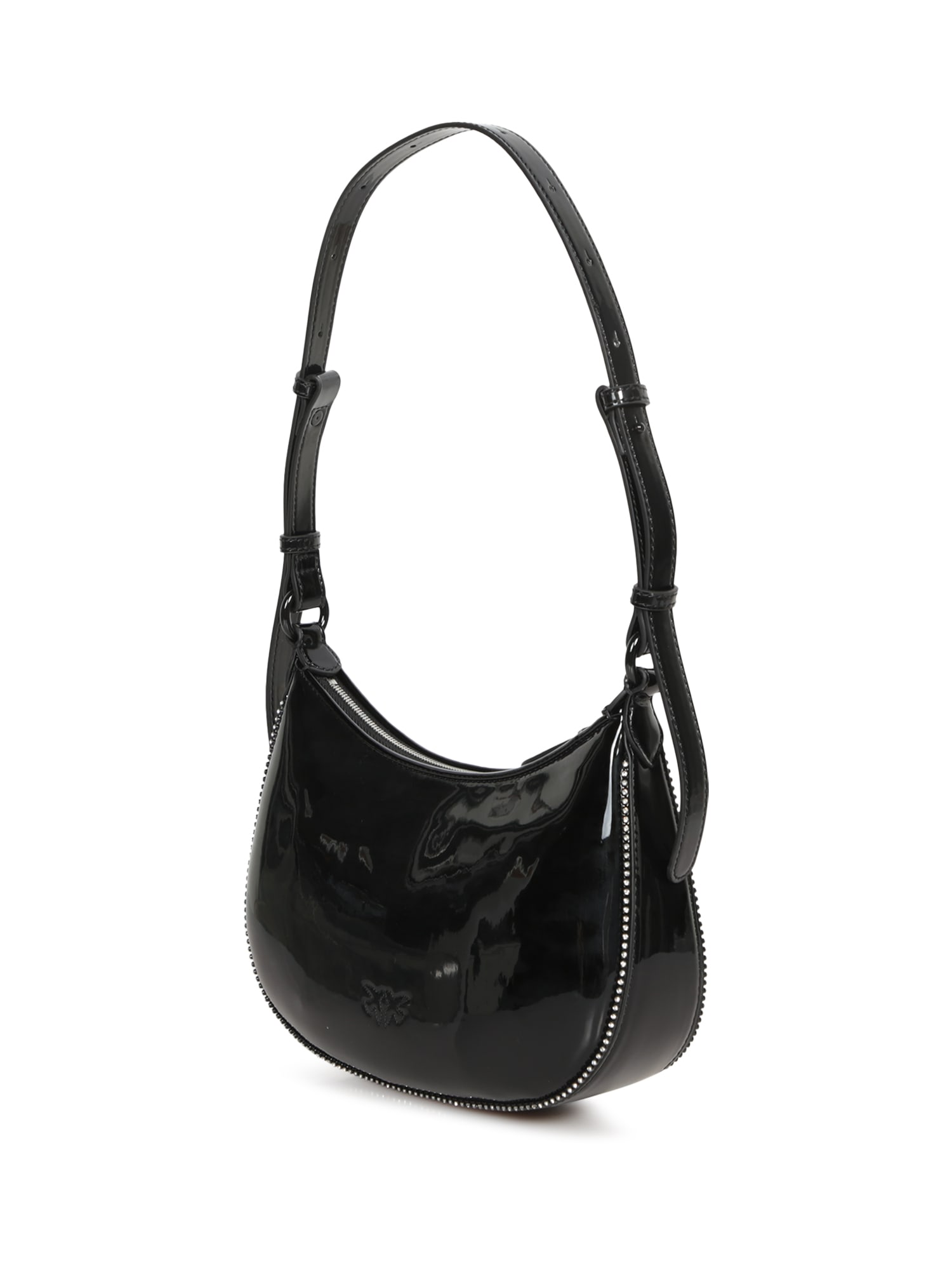 Shop Pinko Half Moon Patent Black Bag