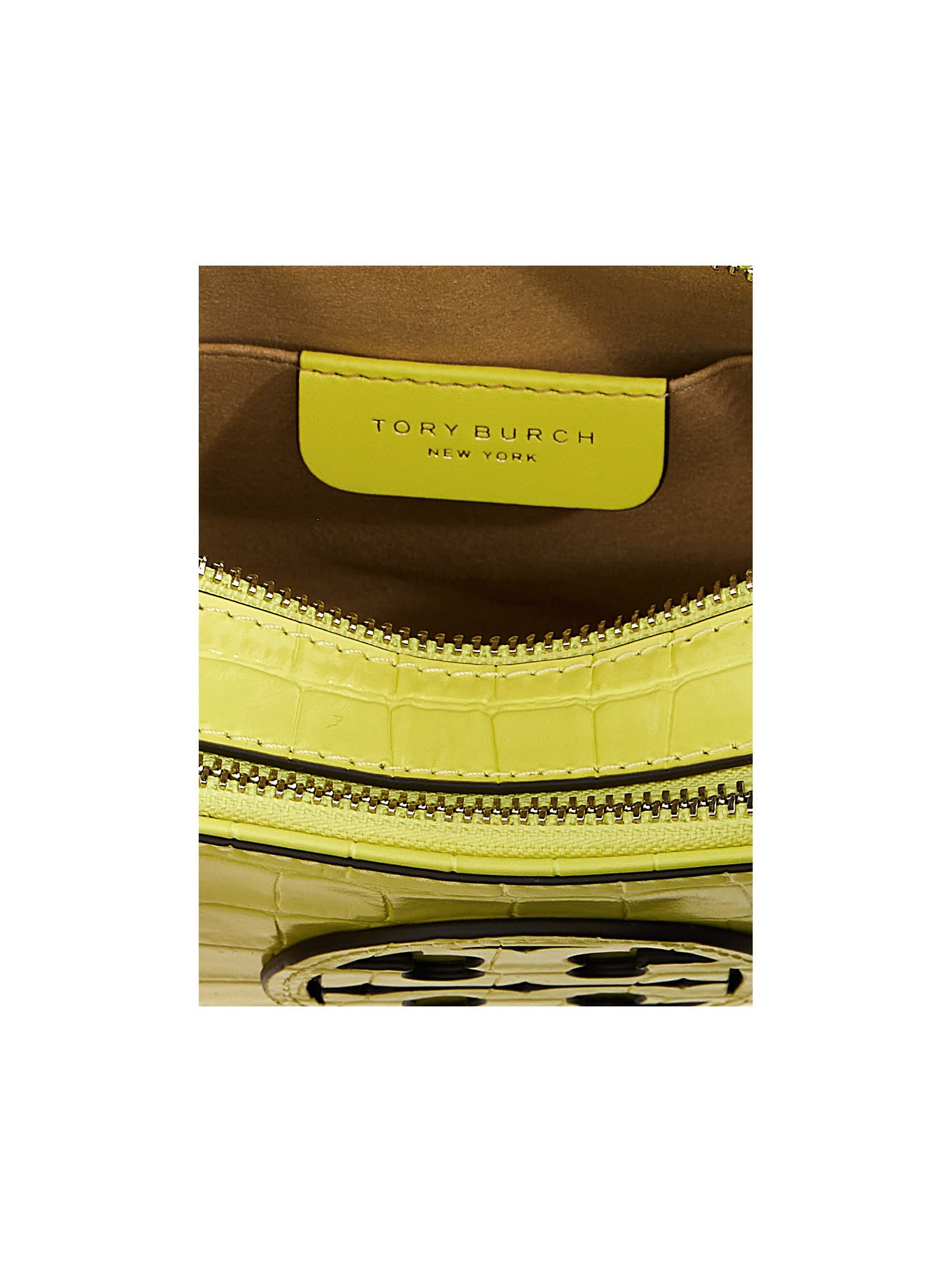 Shop Tory Burch Miller Croc Embossed Mini Crossbody Bag In Yellow