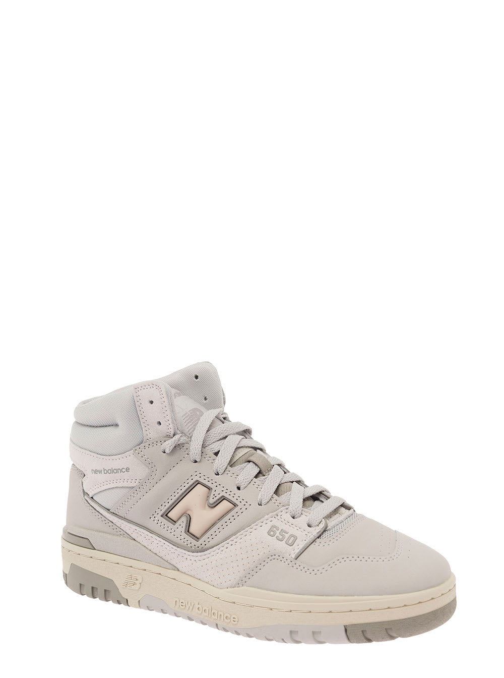 Shop New Balance 650 Grey High-top Sneakers With N Logo In Leather And Mesh Woman