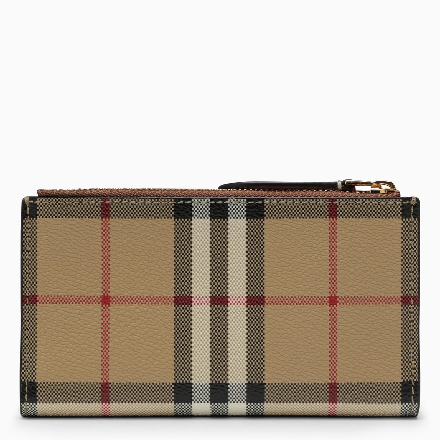 Shop Burberry Beige Wallet With Vintage Check Pattern In Coated Canvas In Neutrals