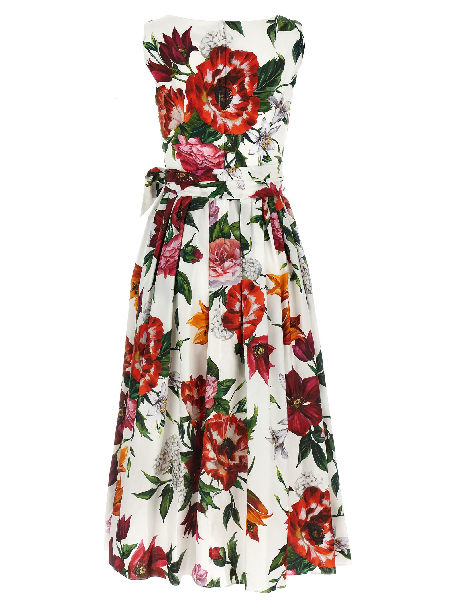 Dolce & Gabbana Sleeveless Dress In Cotton Poplin Flower Print In Multi