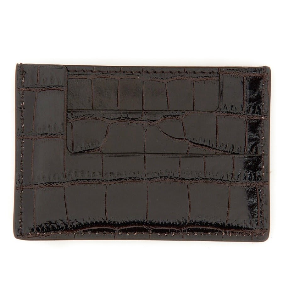 Shop Tom Ford Shiny Embossed Classic Tf Card Holder In Brown