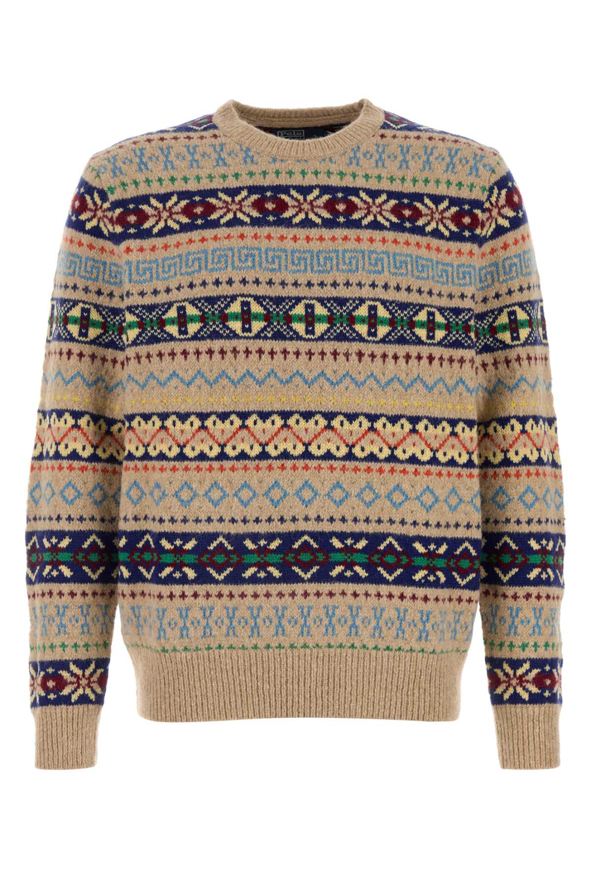 Shop Polo Ralph Lauren Embroidered Wool Blend Sweater In Oatmealcombo