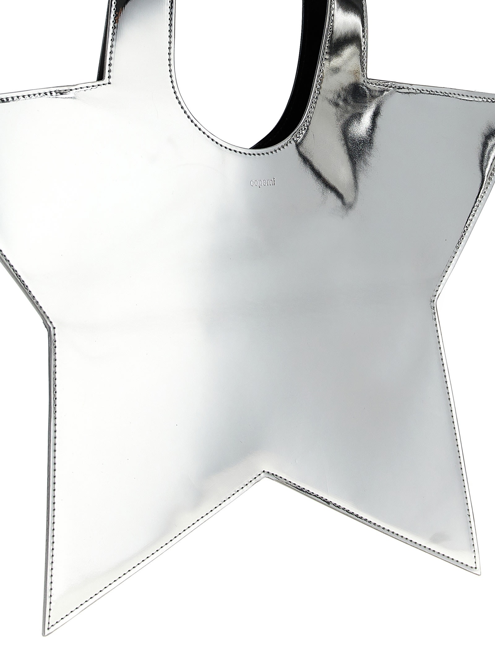 Coperni Star Metallic Mini Handbag With Embossed Logo Lettering On The Front And Mirrored Effect In Leather In Silver