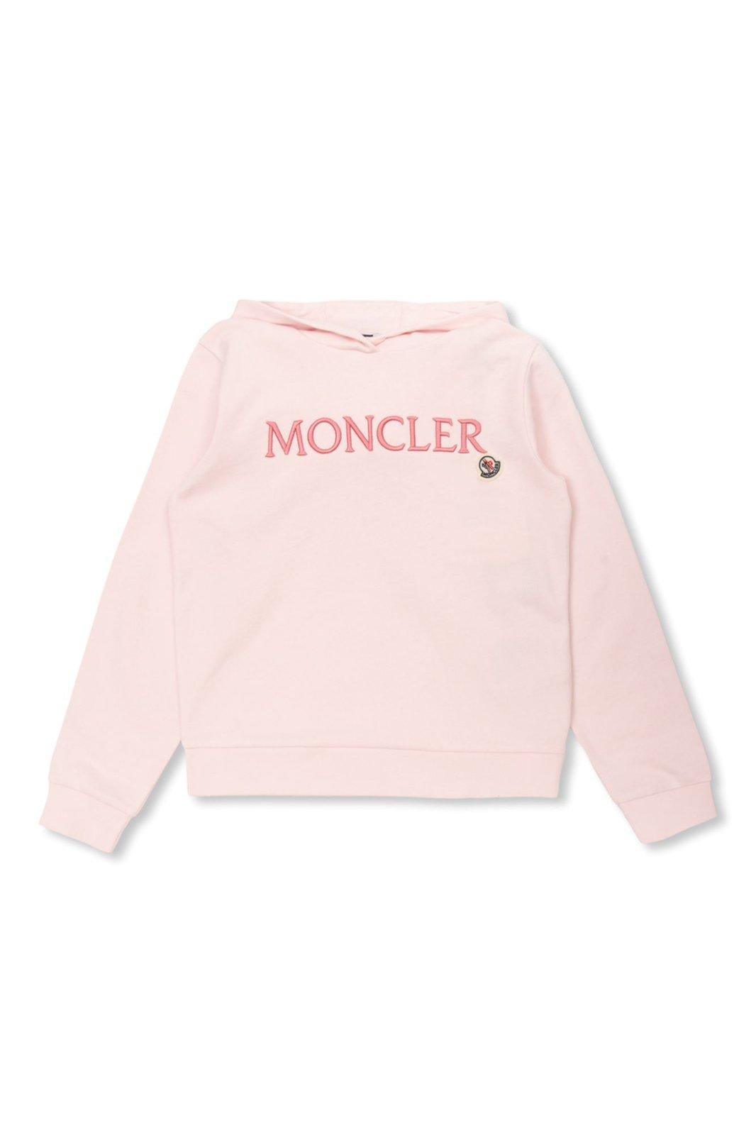 Shop Moncler Logo Embroidered Hoodie In Pink