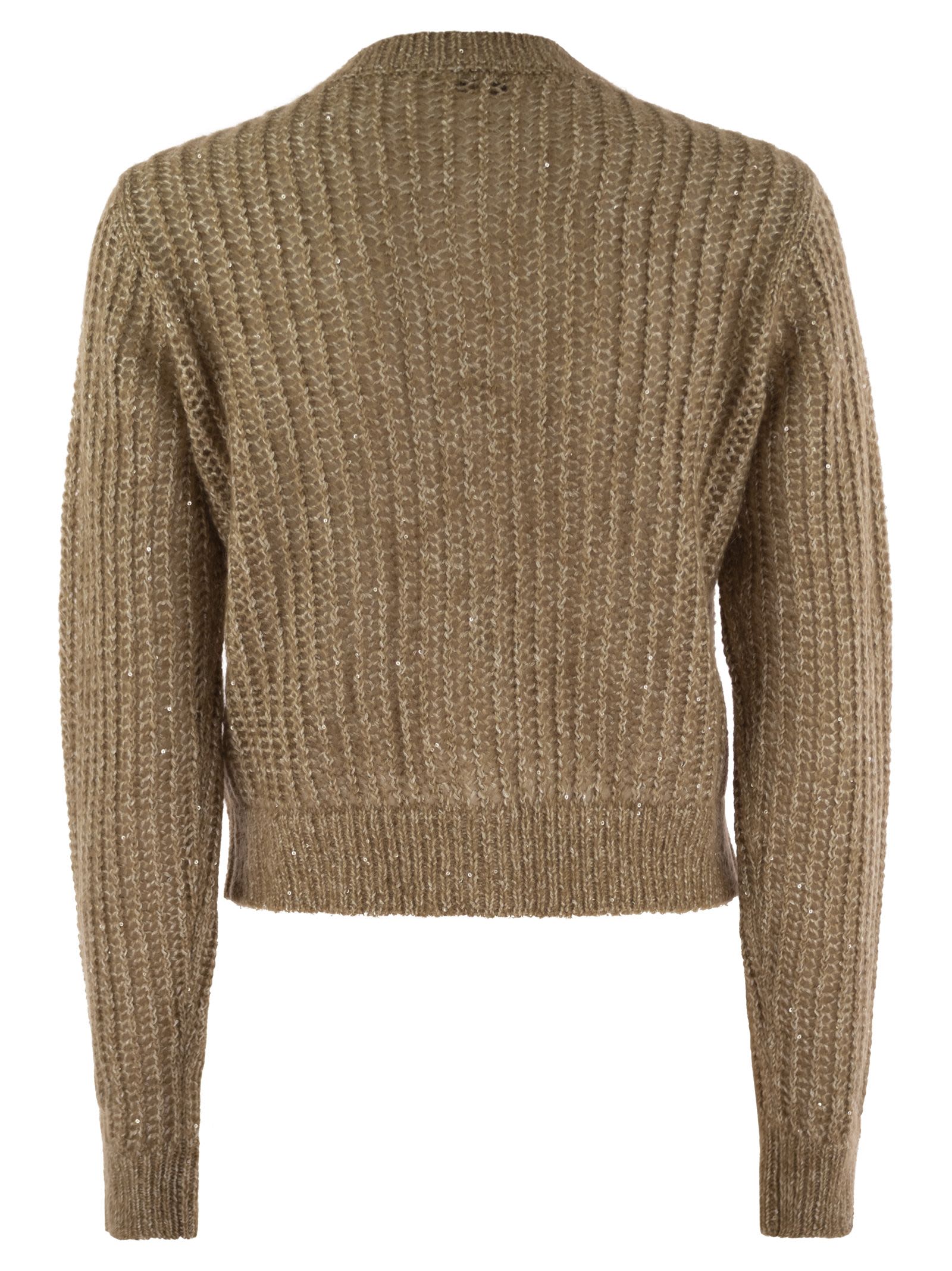Shop Peserico Tricot Cardigan With Micro-sequins In Hazelnut