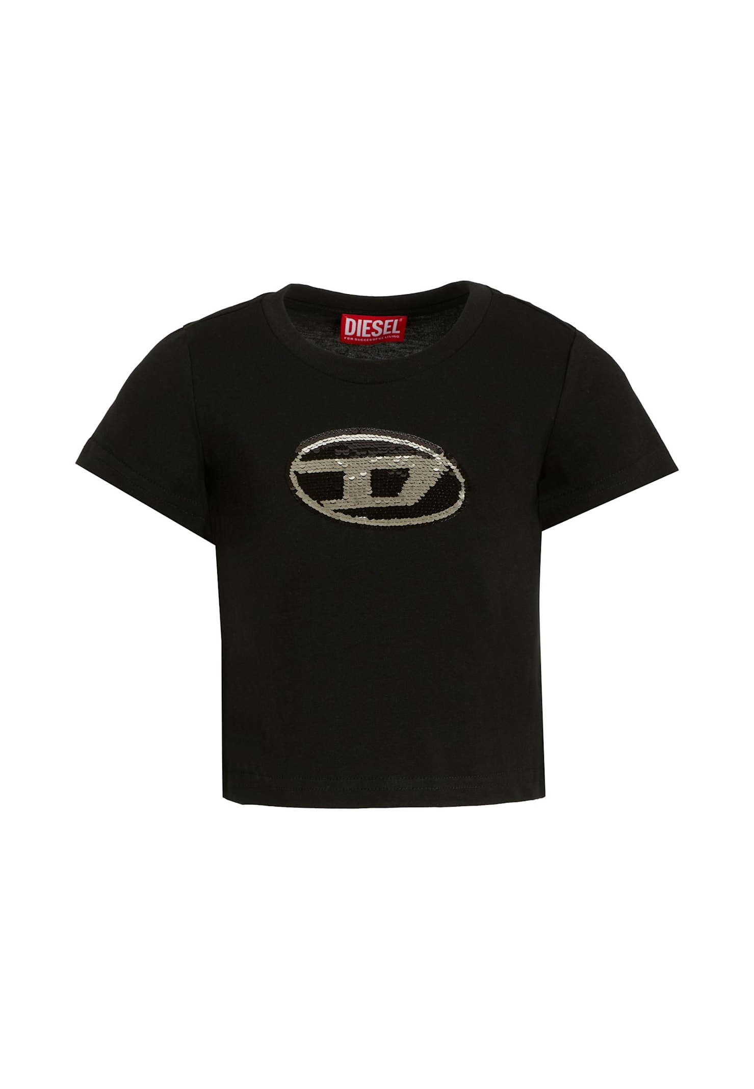 Diesel Cotton T-shirt With Sequin Logo In Black