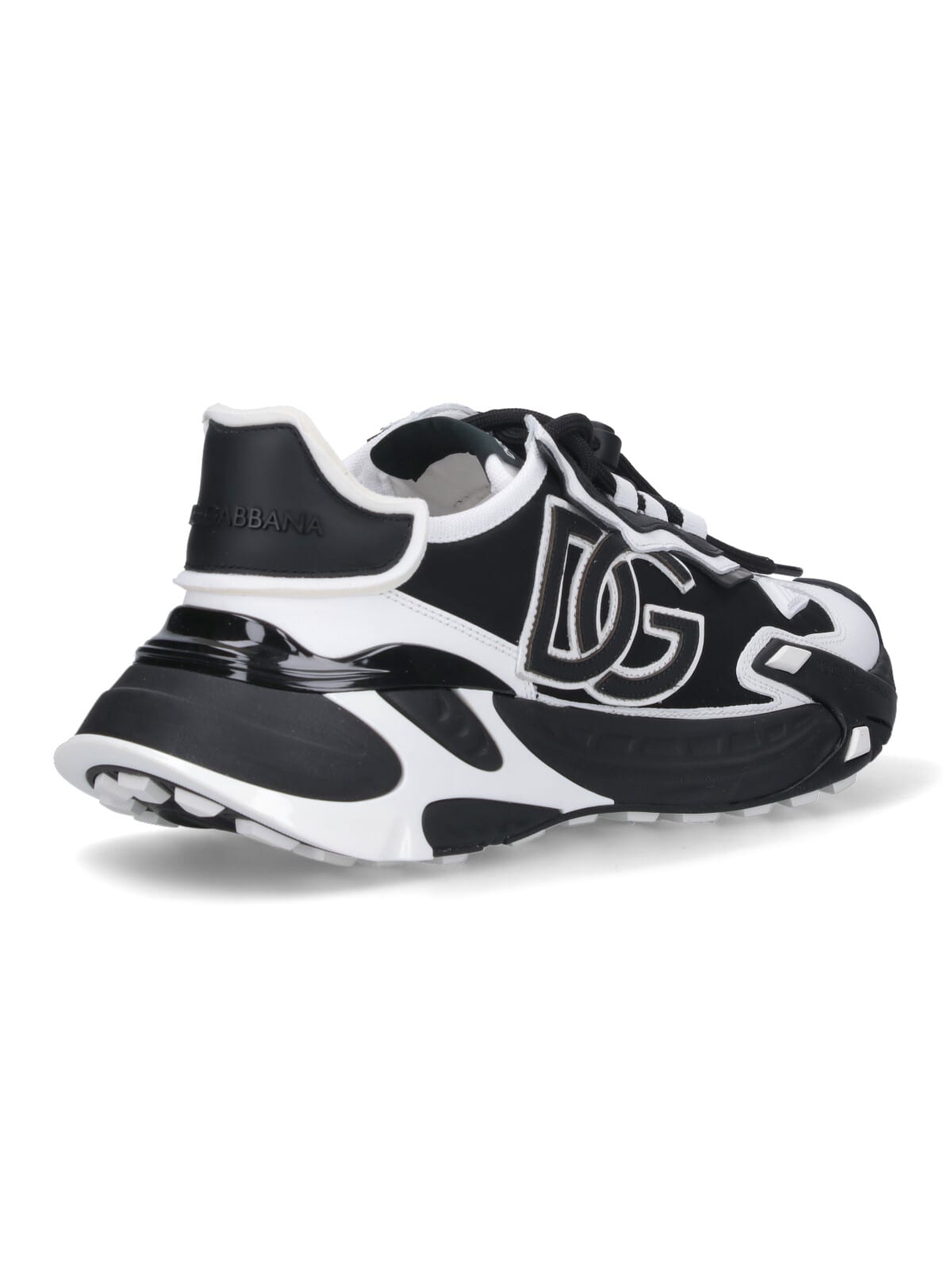 Dolce & Gabbana Panelled Leather Sneakers With Iconic Logo Patch In Black
