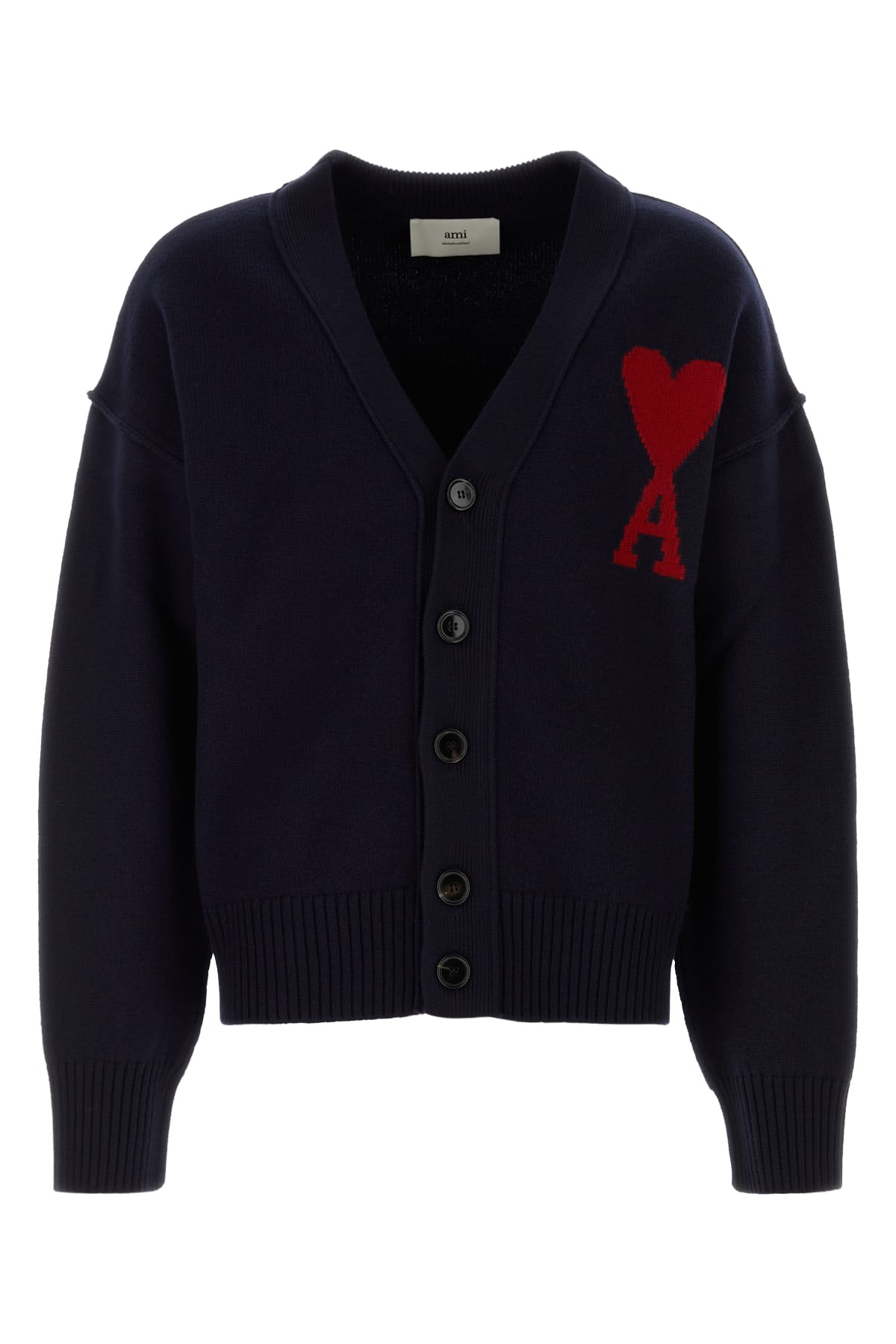 Shop Ami Alexandre Mattiussi Red Adc Cardigan In Navy/red