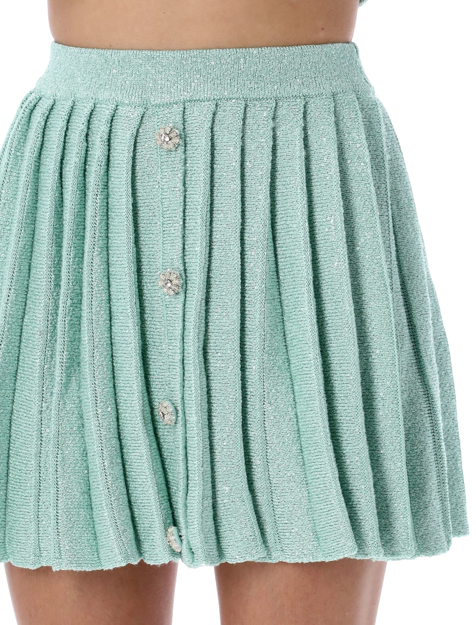 Shop Self-portrait Sequin Pleated Knit Skirt In Mint
