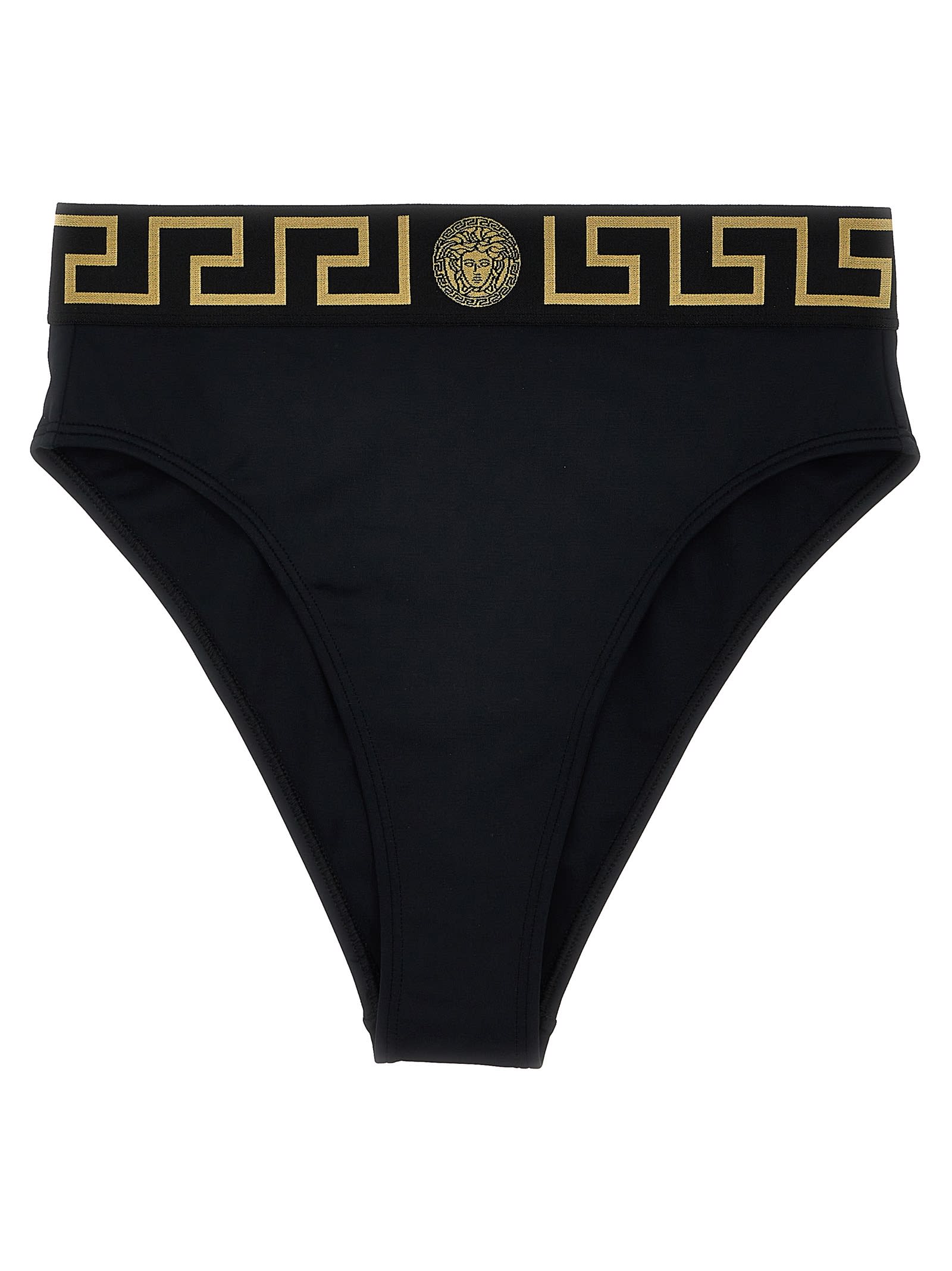 Shop Versace Greca Bikini Bottoms In Nero