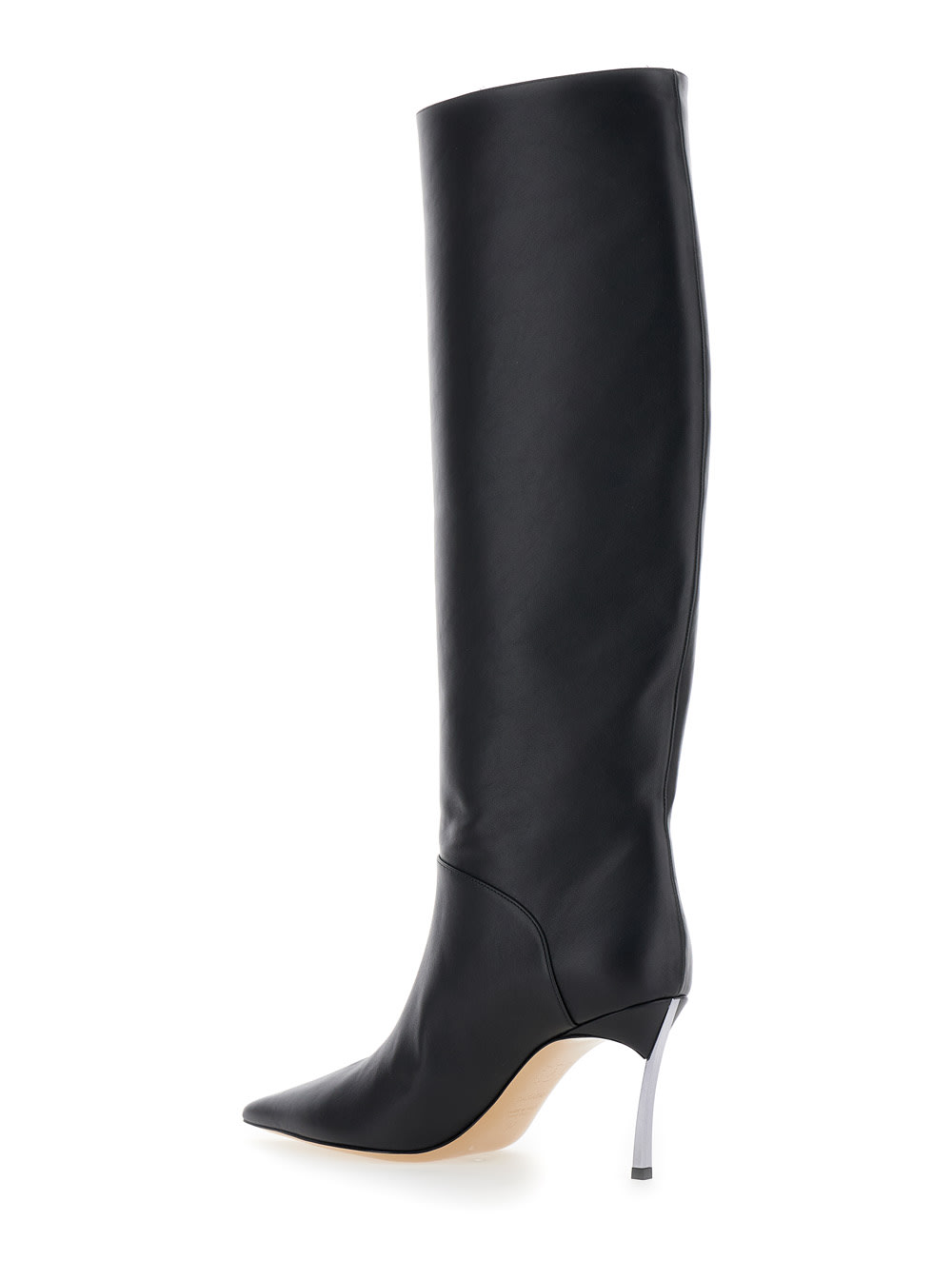 Shop Casadei Superblade Black Knee-high Boots With Stiletto Heel In Leather Woman