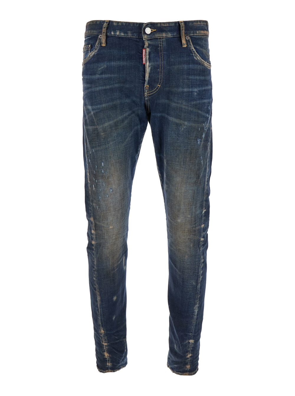 Shop Dsquared2 Sexy Twist Blue Jeans With Used Effect And Rips In Stretch Cotton Denim Man