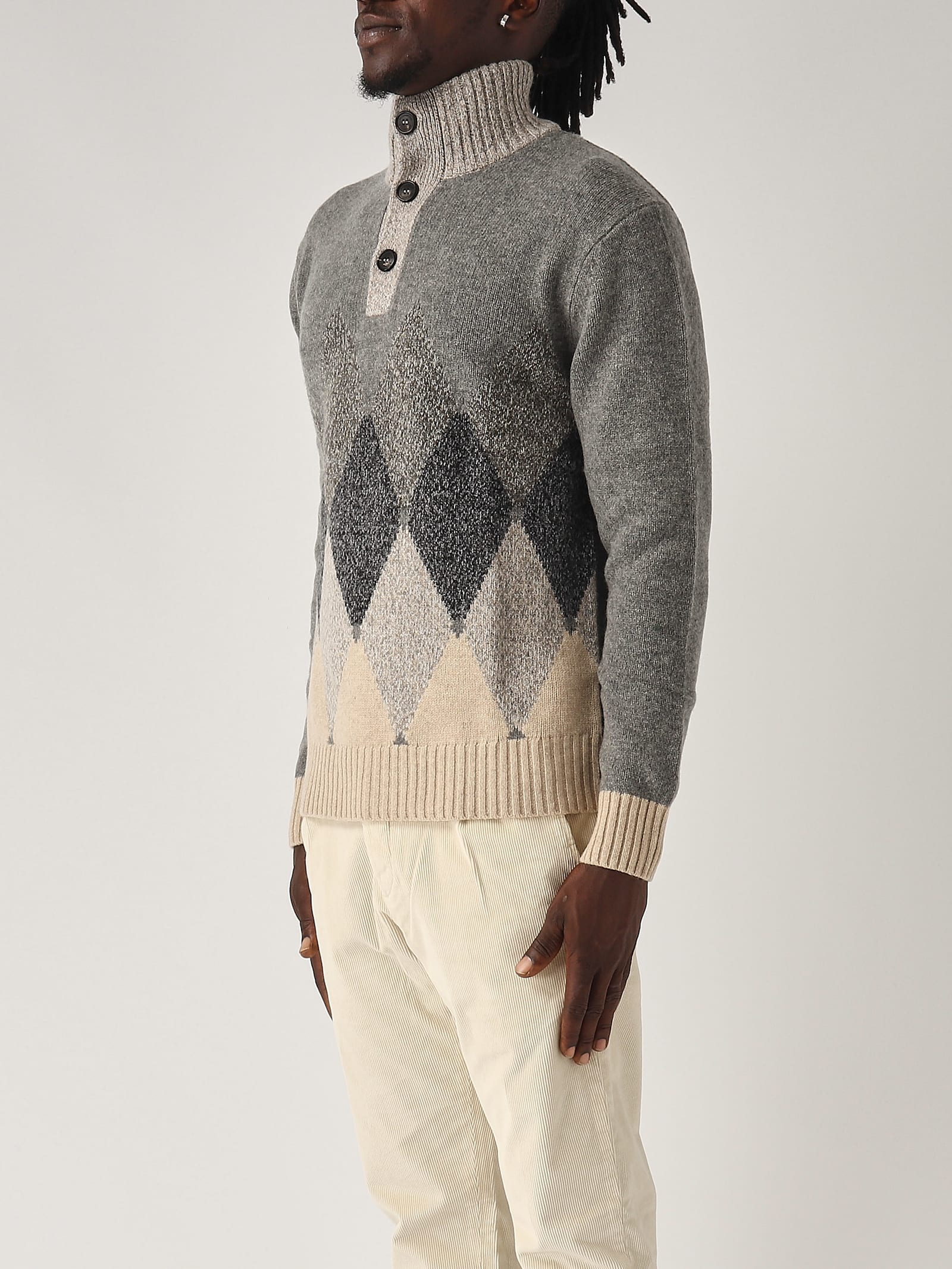 Shop Ballantyne T Neck Pullover 2 Bottoni Sweater In Grigio