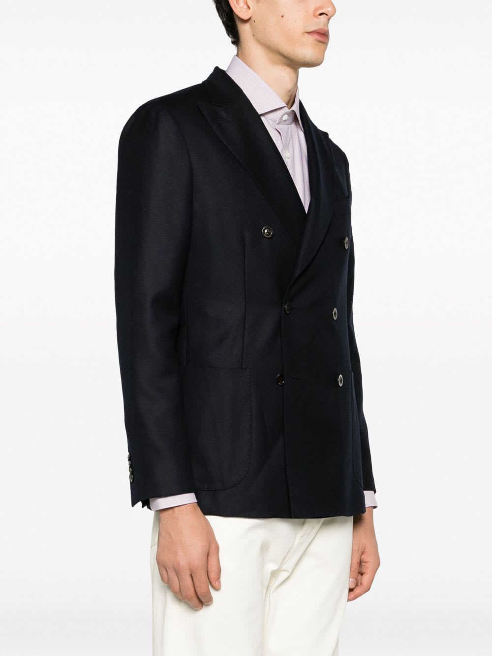 Boglioli Virgin Wool And Cotton Double-breasted K-jacket In Dark Blue