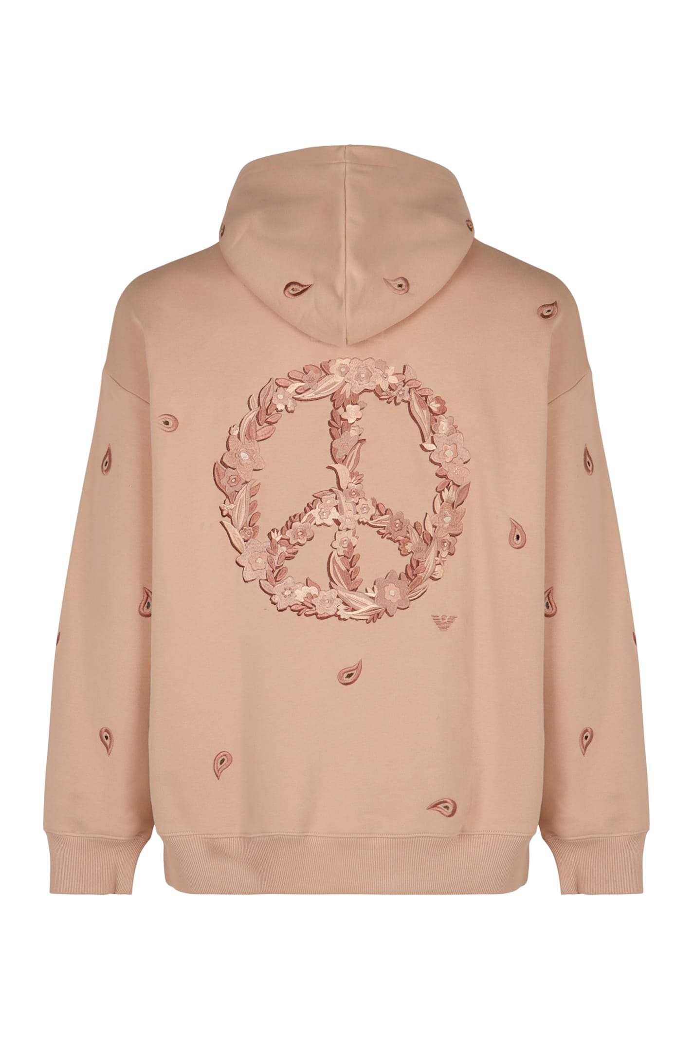 Emporio Armani Pure Cotton Sweatshirt With Floral Peace Sign Motifs In Pink
