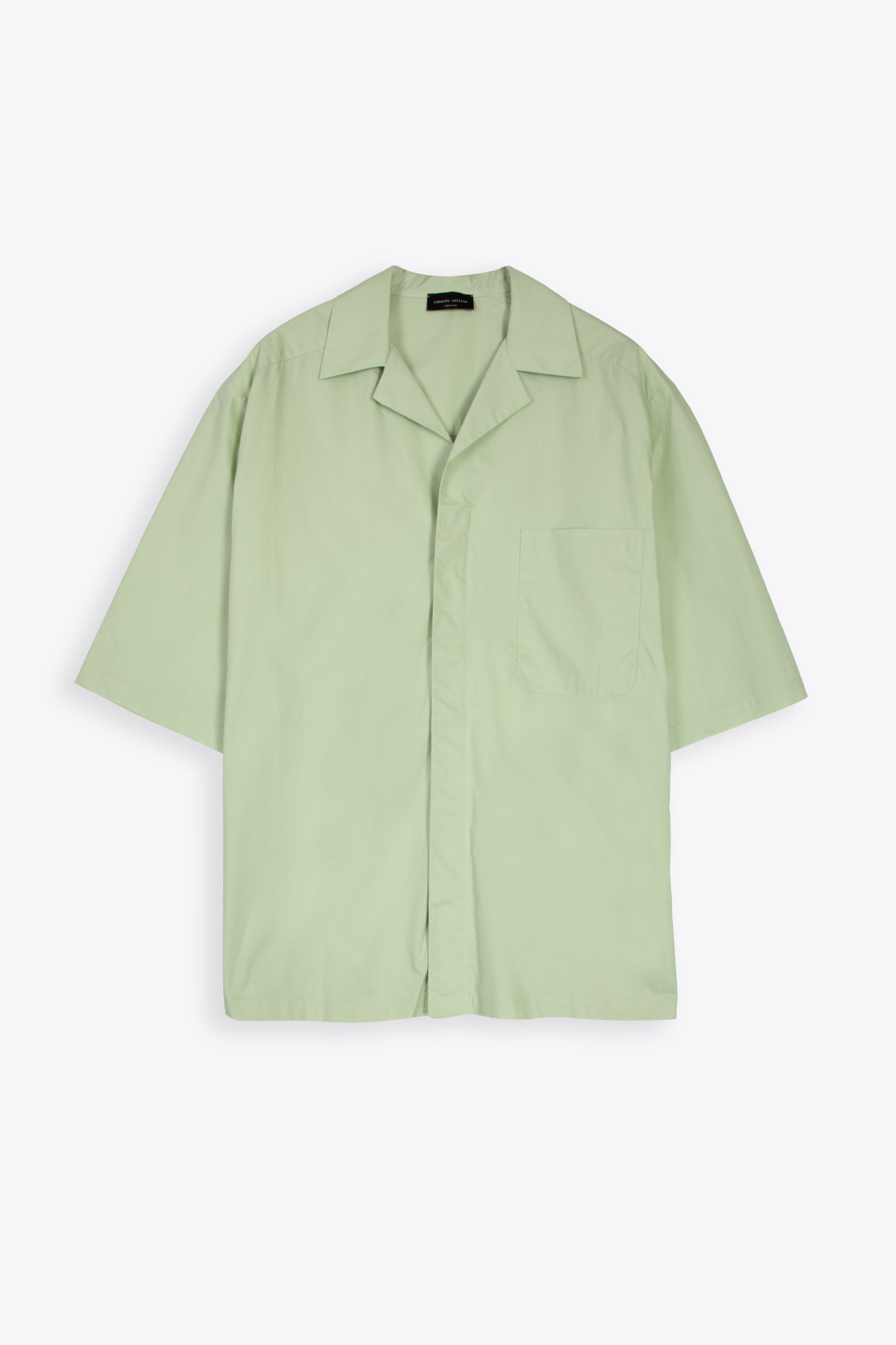 Roberto Collina Camicia Mc Over Popeline Sage Green Poplin Bowling Shirt With Short Sleeves In Verde Acqua