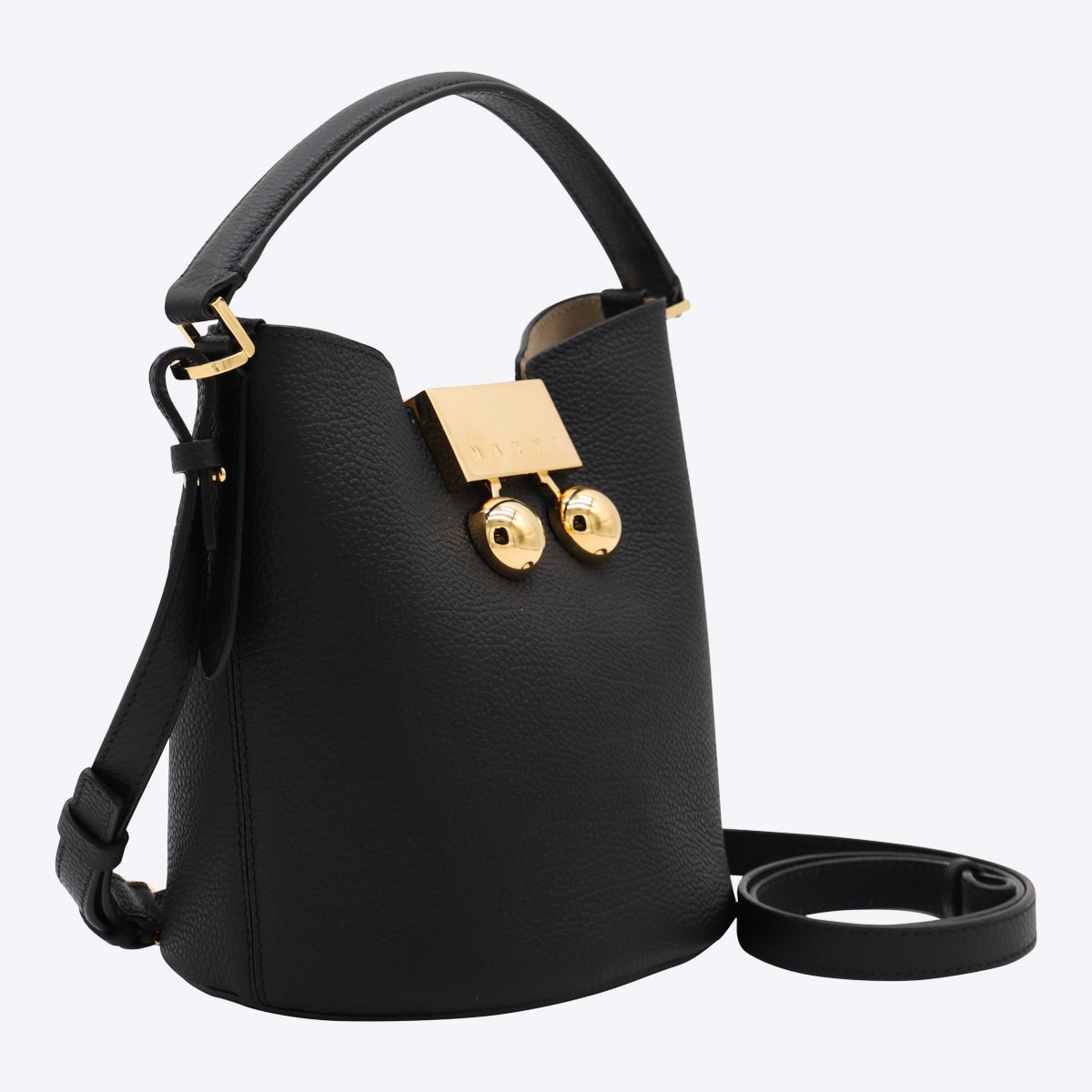 Marni Womens 00n99 Trunkeroo Bucket Leather Shoulder Bag In Black