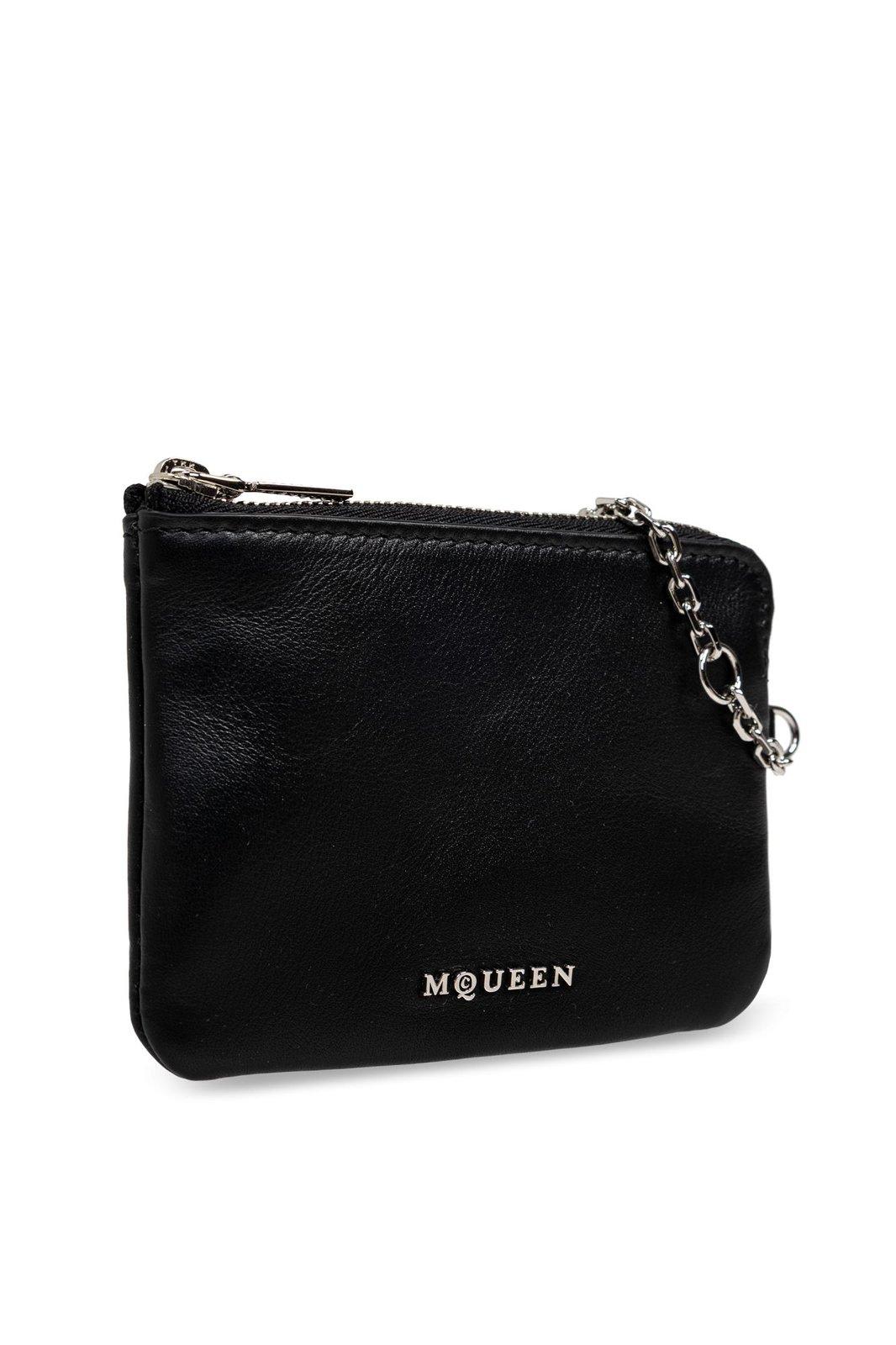 Alexander Mcqueen Logo Palque Chain-detailed Wallet In Blacksilver