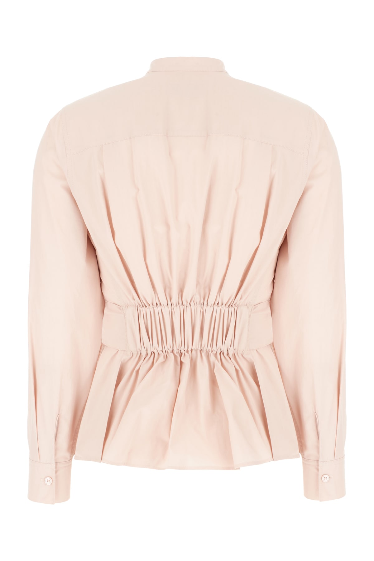 Weekend Max Mara Poplin Blouse With Belted Waist And Stand Collar In Pink