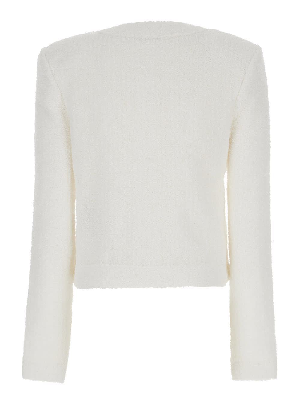 BALMAIN WHITE CROPPED JACKET WITH PATCH POCKETS IN TWEED WOMAN 