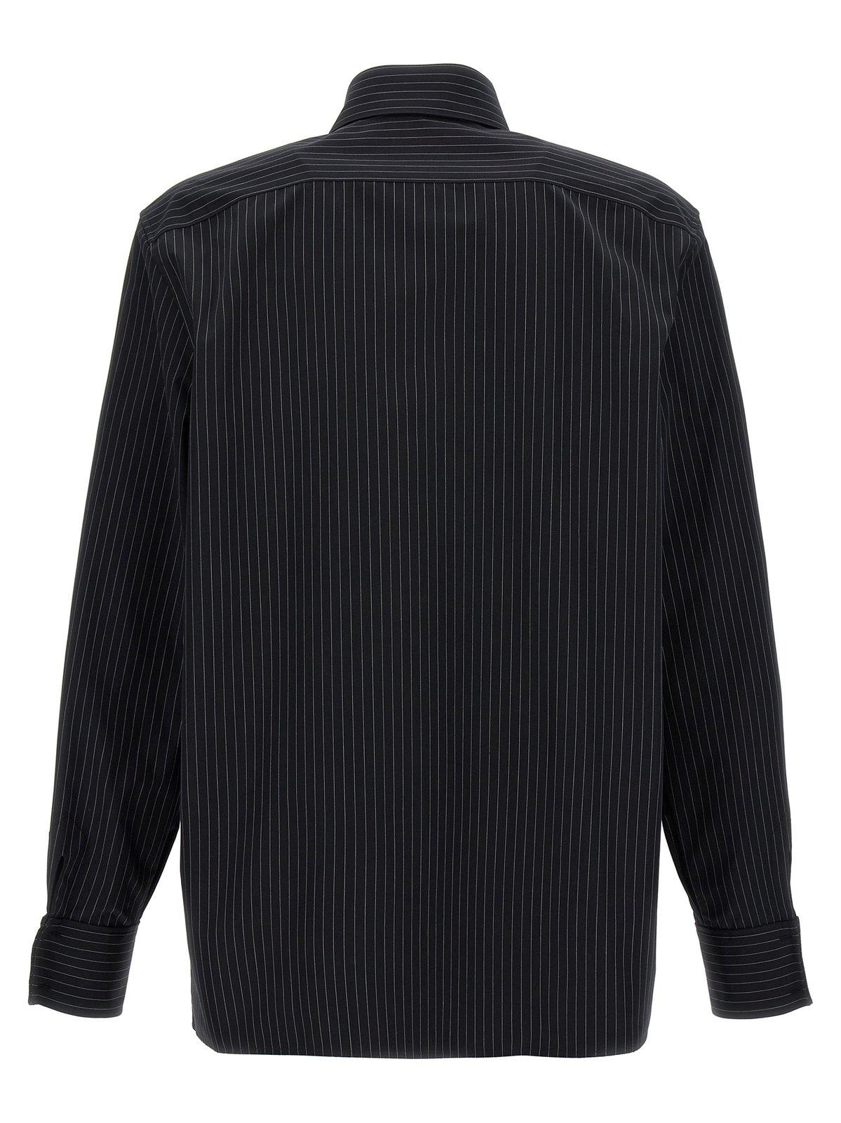 Shop Saint Laurent Cassandre Striped Shirt In Noir Craie