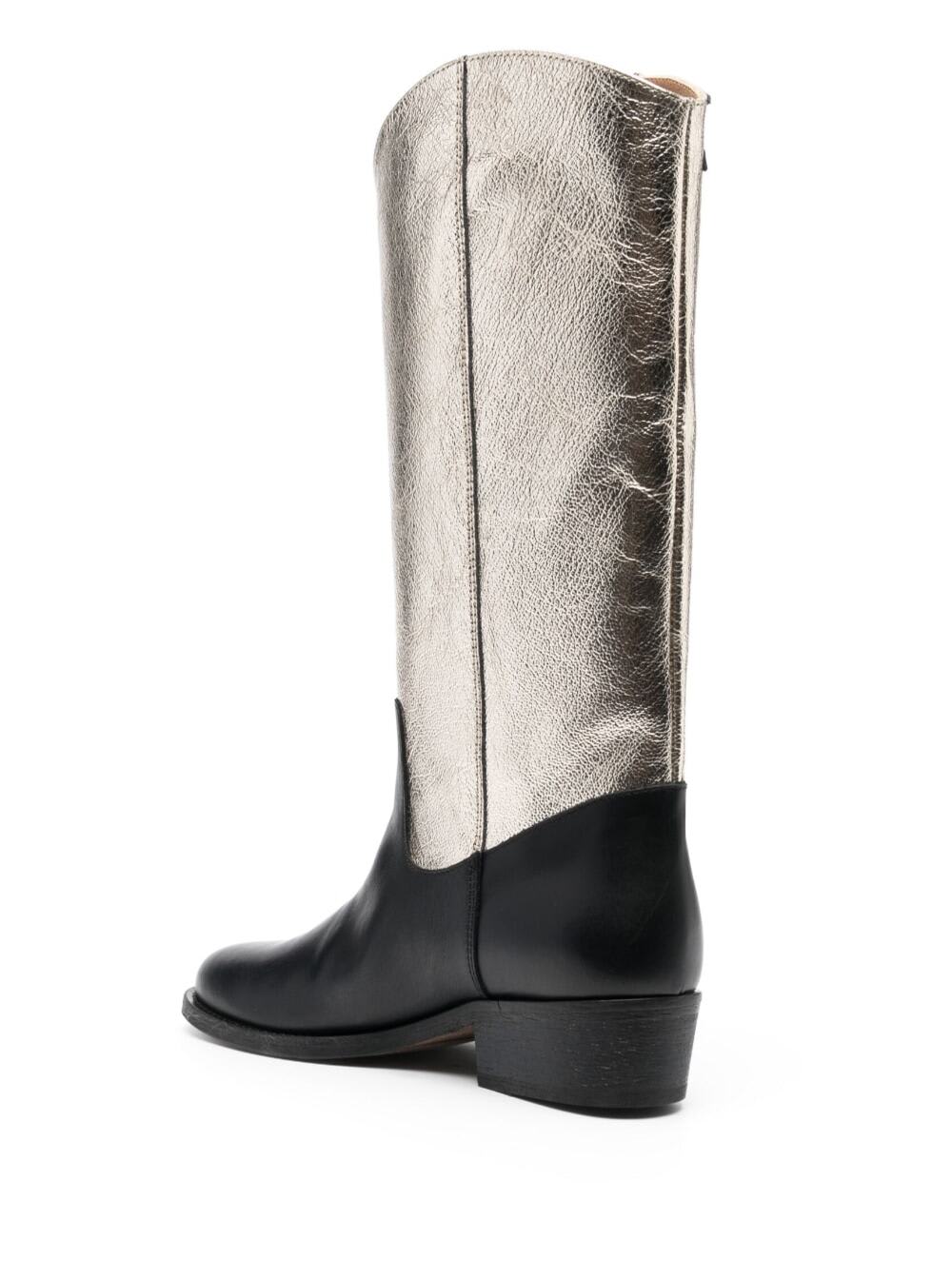 Shop Via Roma 15 Black And Metallic High Boots In Leather Woman