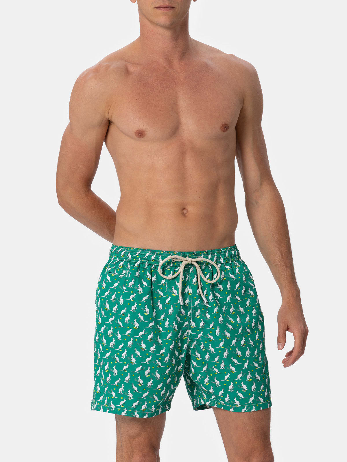 Mc2 Saint Barth Man Lightweight Fabric Swim-shorts Lighting Micro Fantasy With Australian Brand Logo Print Australia In Green