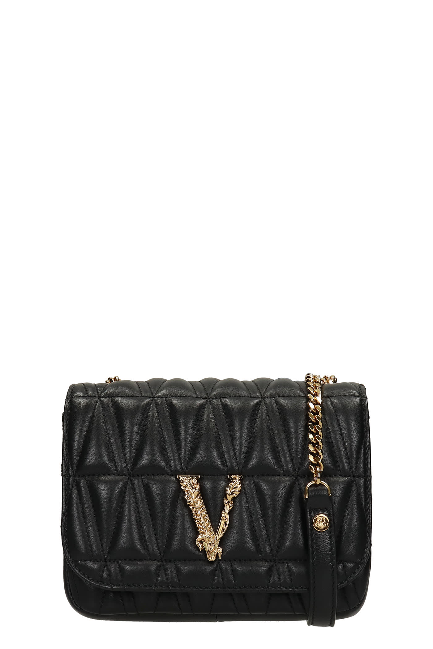 Versace Virtus Shoulder Bag In Black Leather