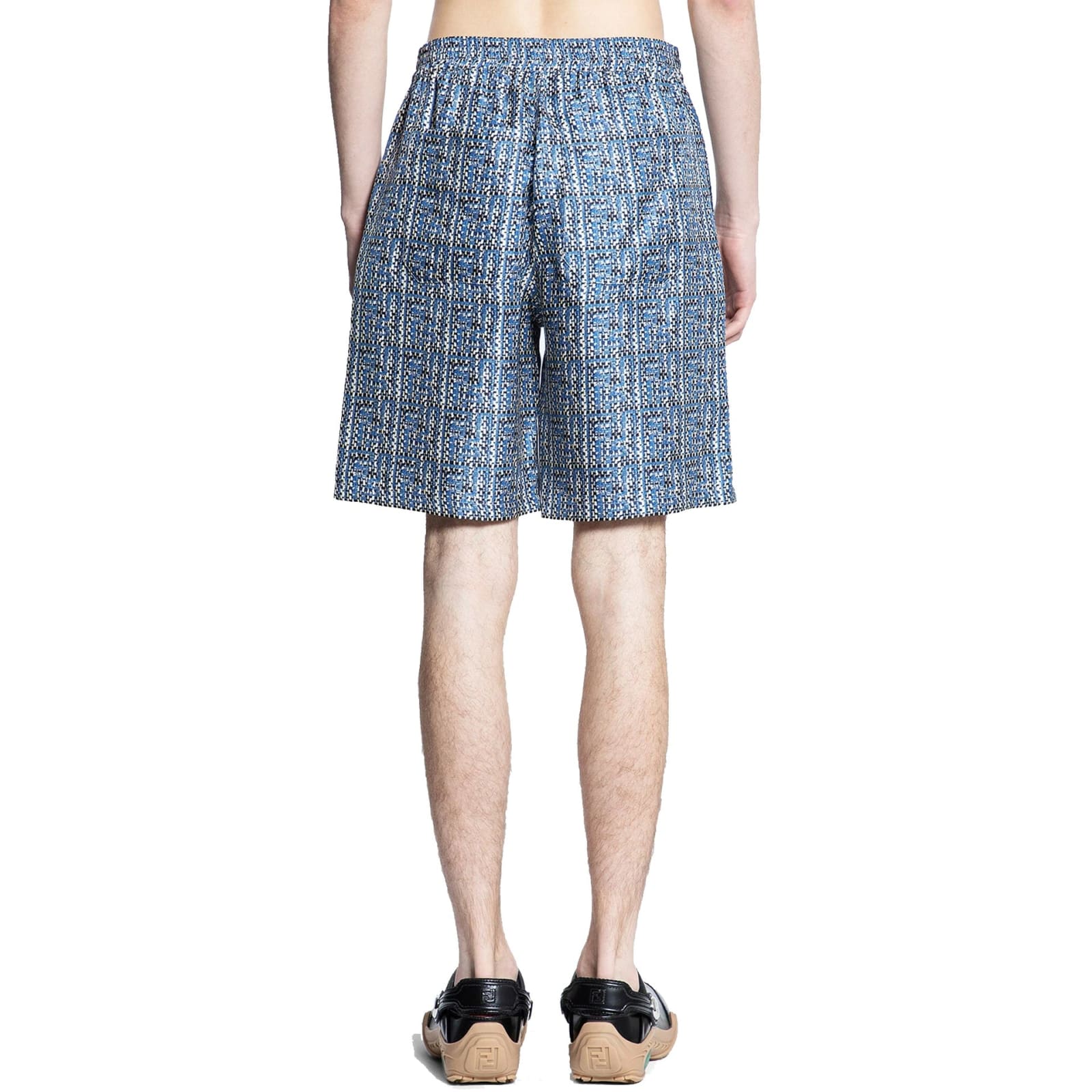 Shop Fendi Printed Silk Shorts In Blue