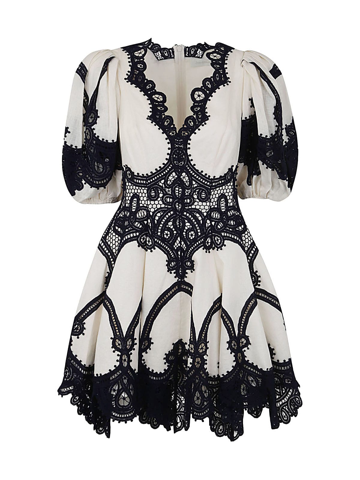 Zimmermann Tiggy Embroidered Linen Mini Dress In Ivnav Ivory Navy