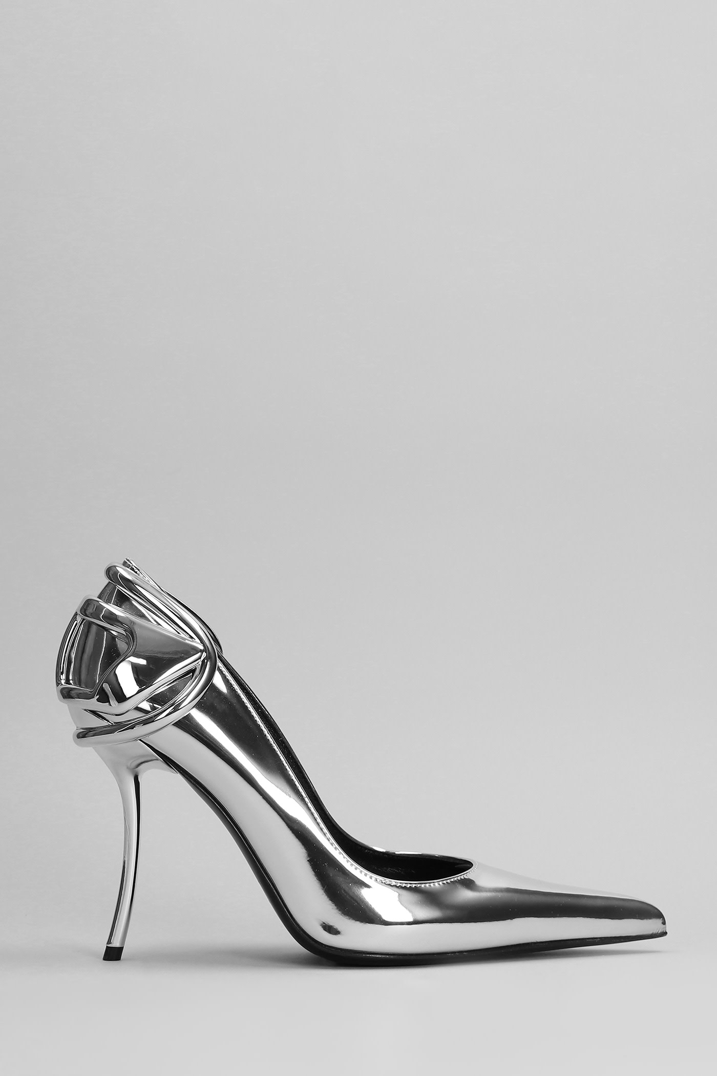 Diesel Metallic Leather Pumps With Curved Heel Silver Color In Silver