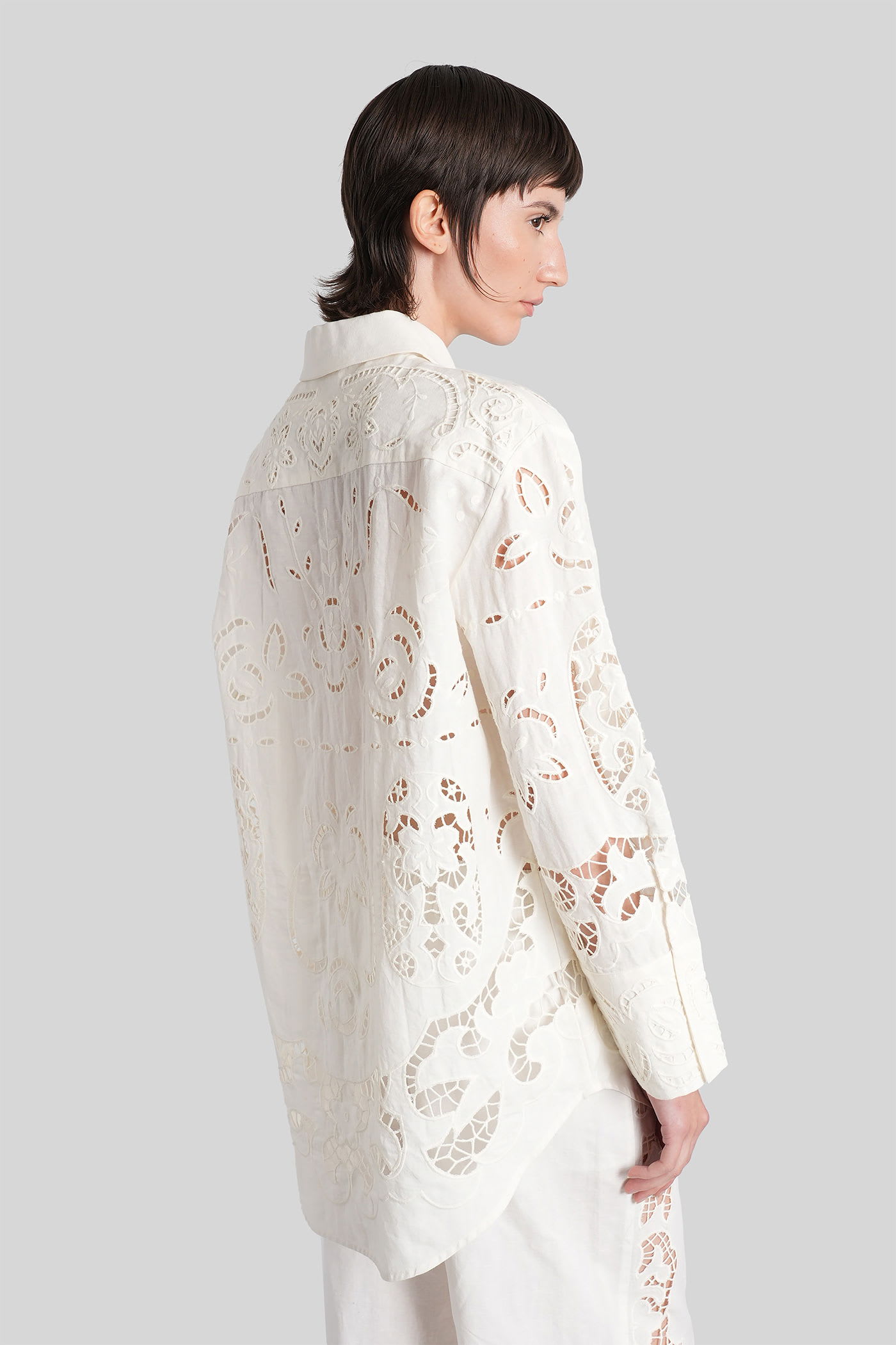 Alice And Olivia Finely Eyelet Oversized Button-front Shirt In White
