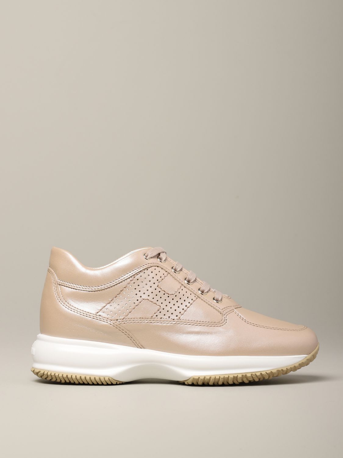 Hogan Sneakers In Pearl Leather With Perforated H In Beige