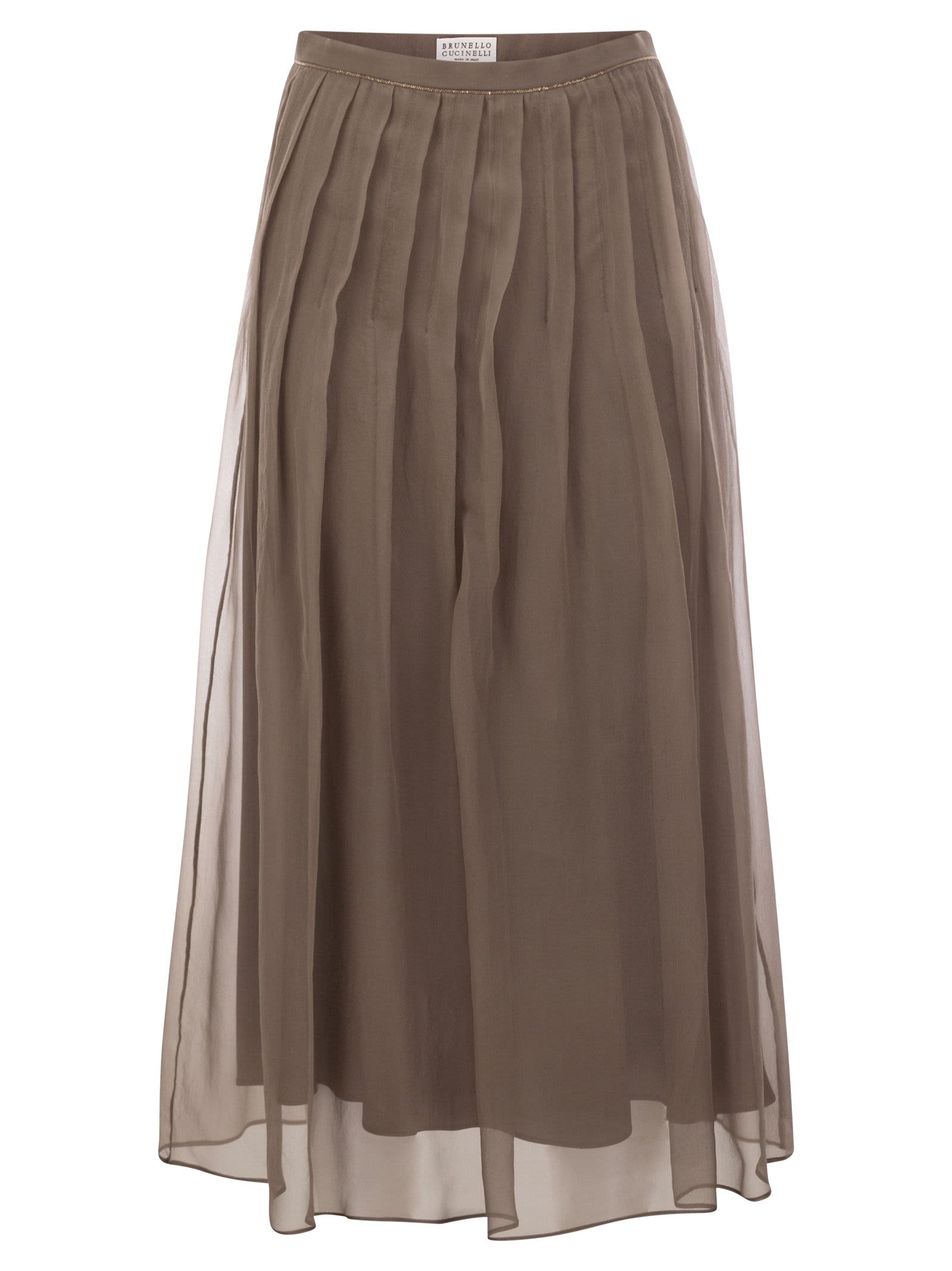 Crispy Silk Pleated Midi Skirt With Shiny Waistband