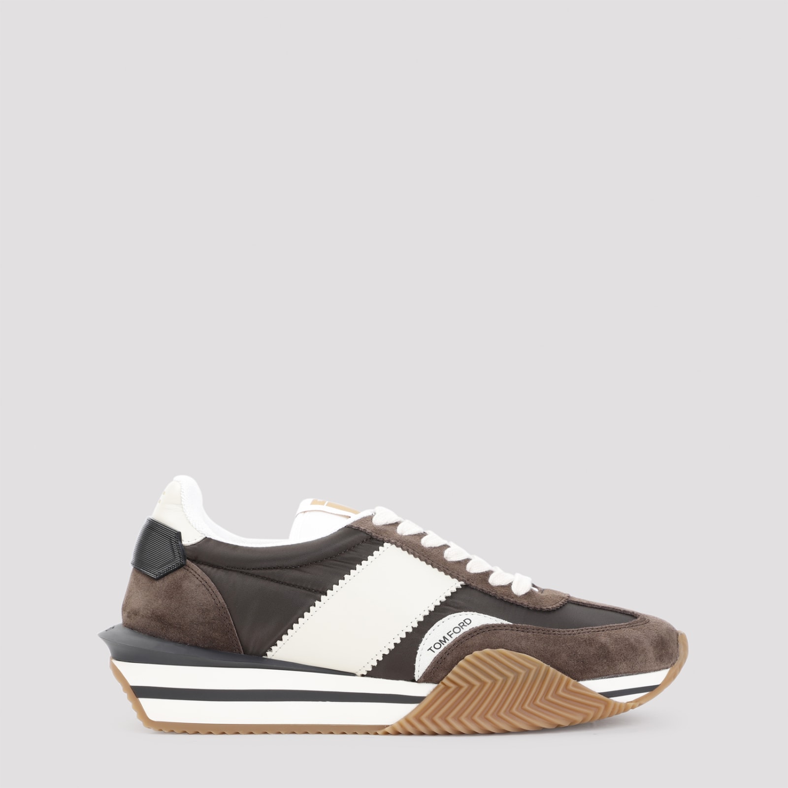 Shop Tom Ford Calf Leather Sneakers In Ebony Ivory