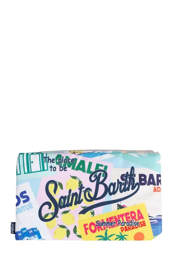 Mc2 Saint Barth Aidan Beach Towel With Postcard Print In Multicolor