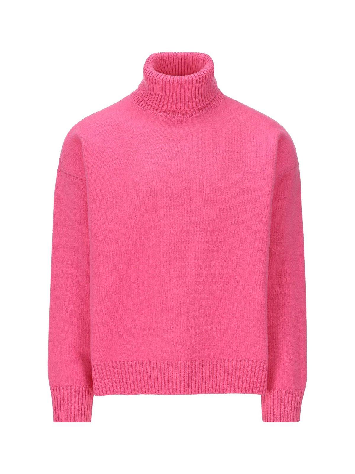 Shop Gucci Logo Tag Turtleneck Sweater In Rosebloommix