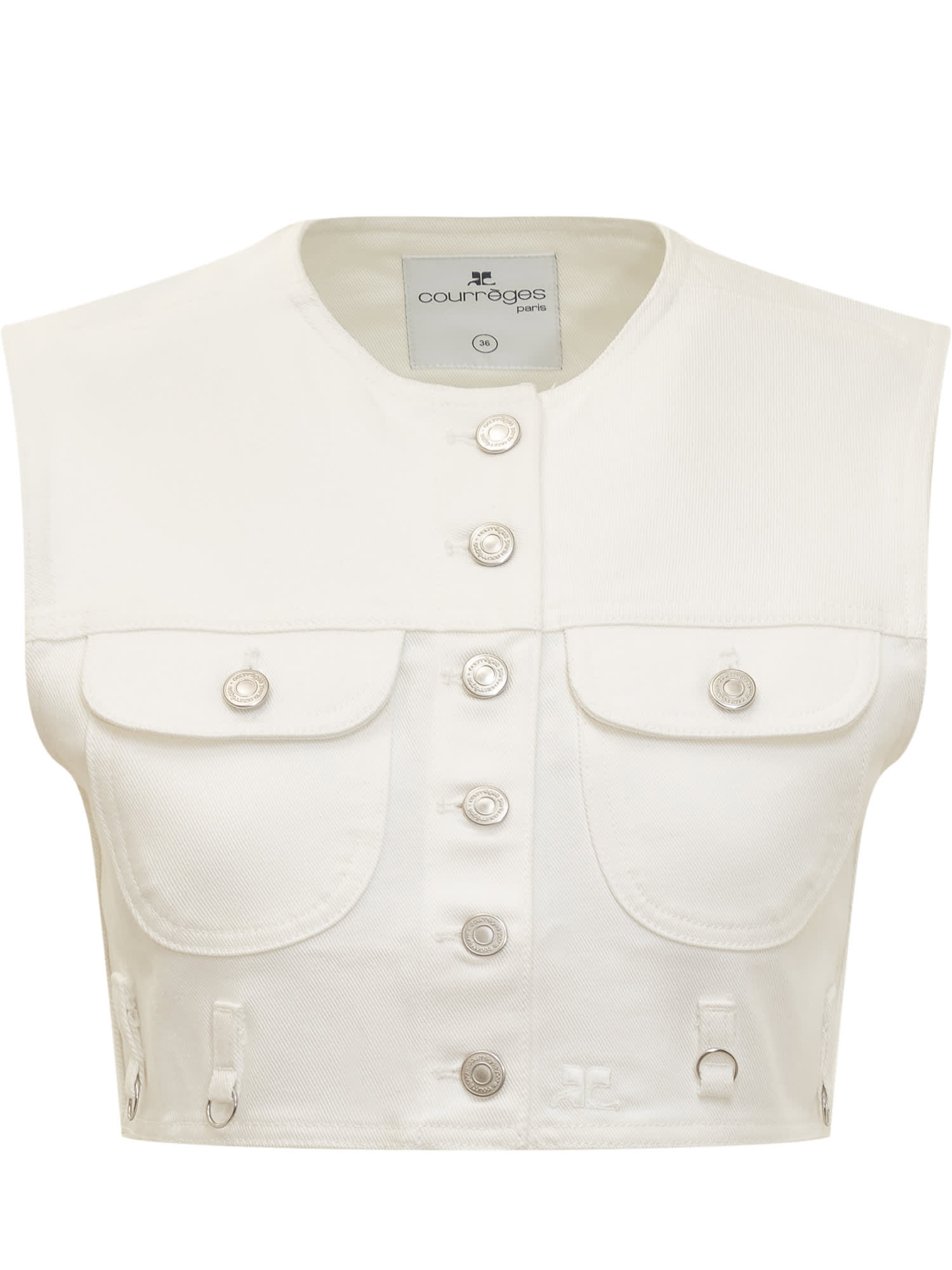 Shop Courrèges Multiflex Denim Jacket In Heritage White