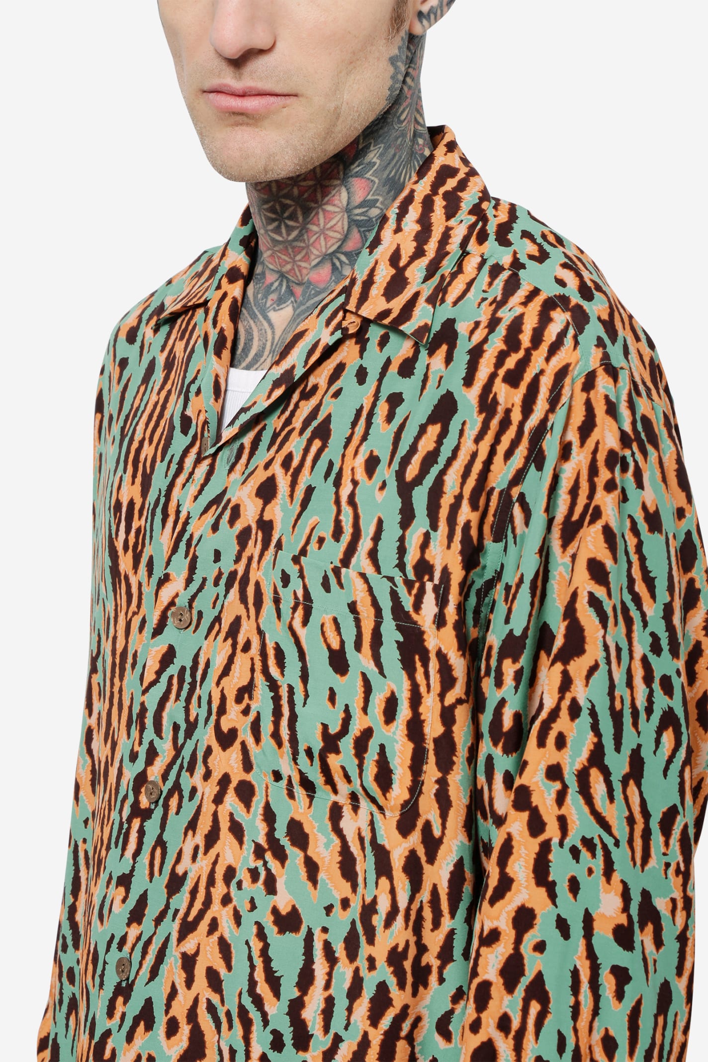 Leopard Open Collar Shirt In Green