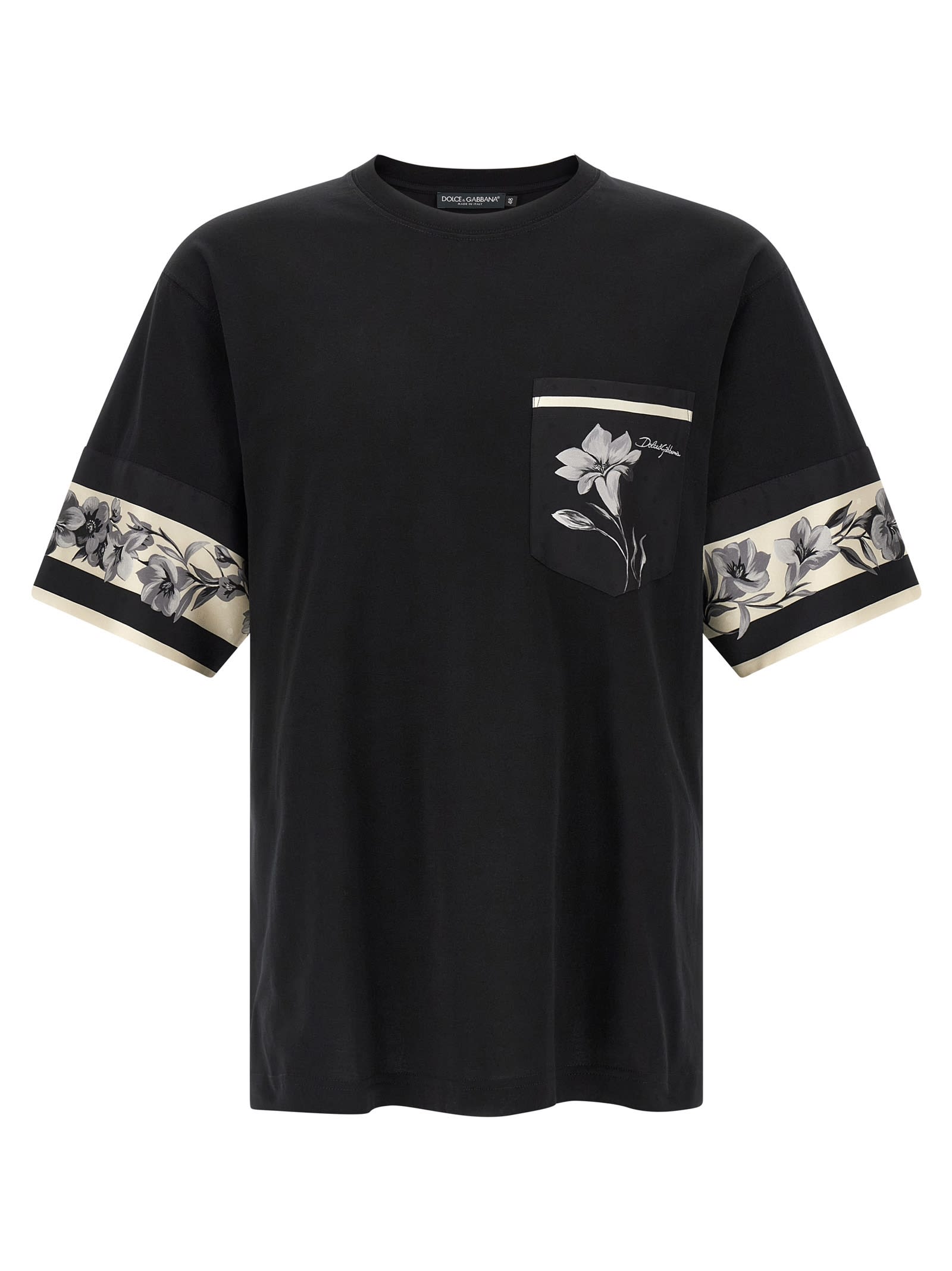 Dolce & Gabbana Cotton And Silk T-shirt With Print In Blue